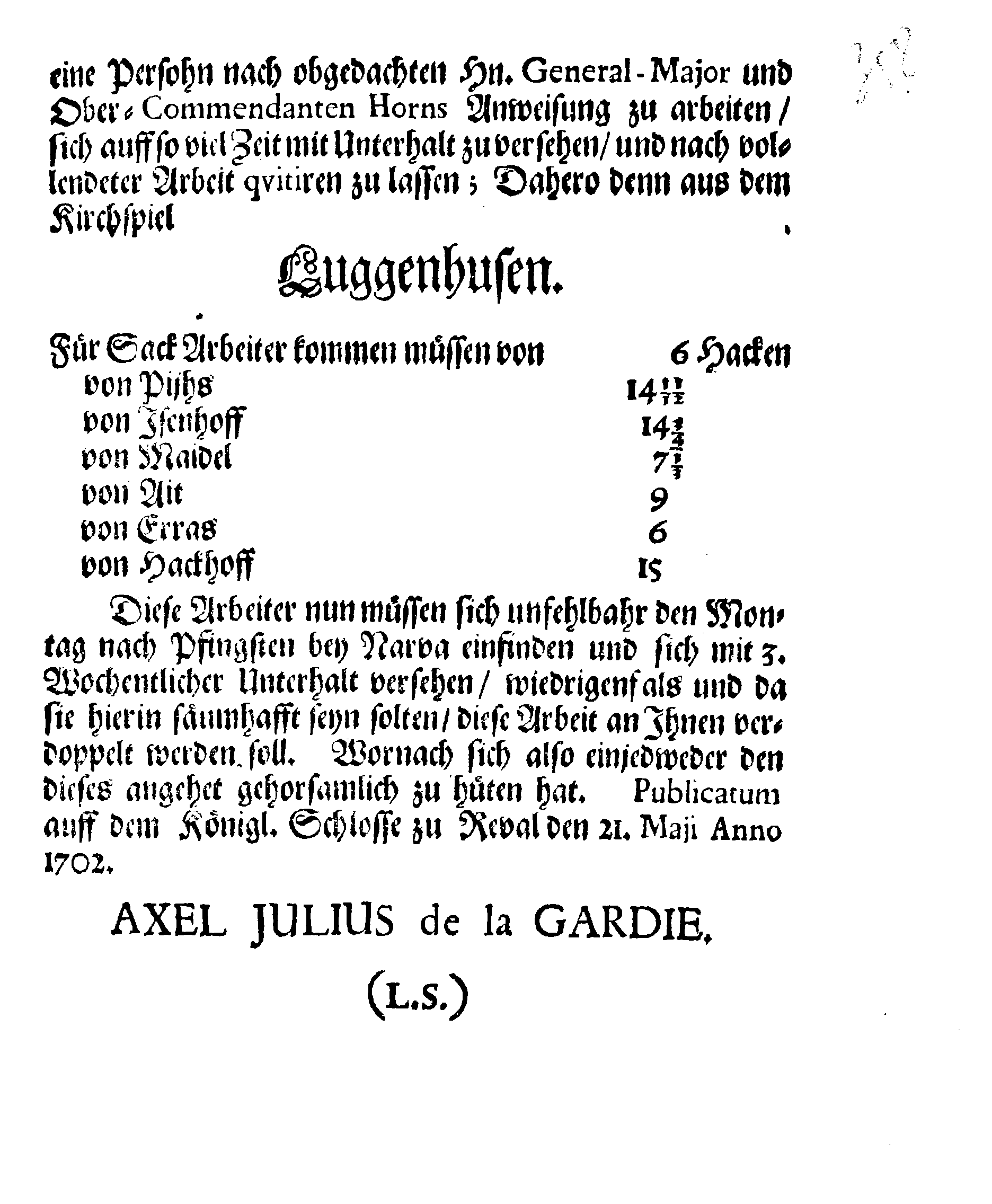 [Axel Julius De la Gardie korraldus]