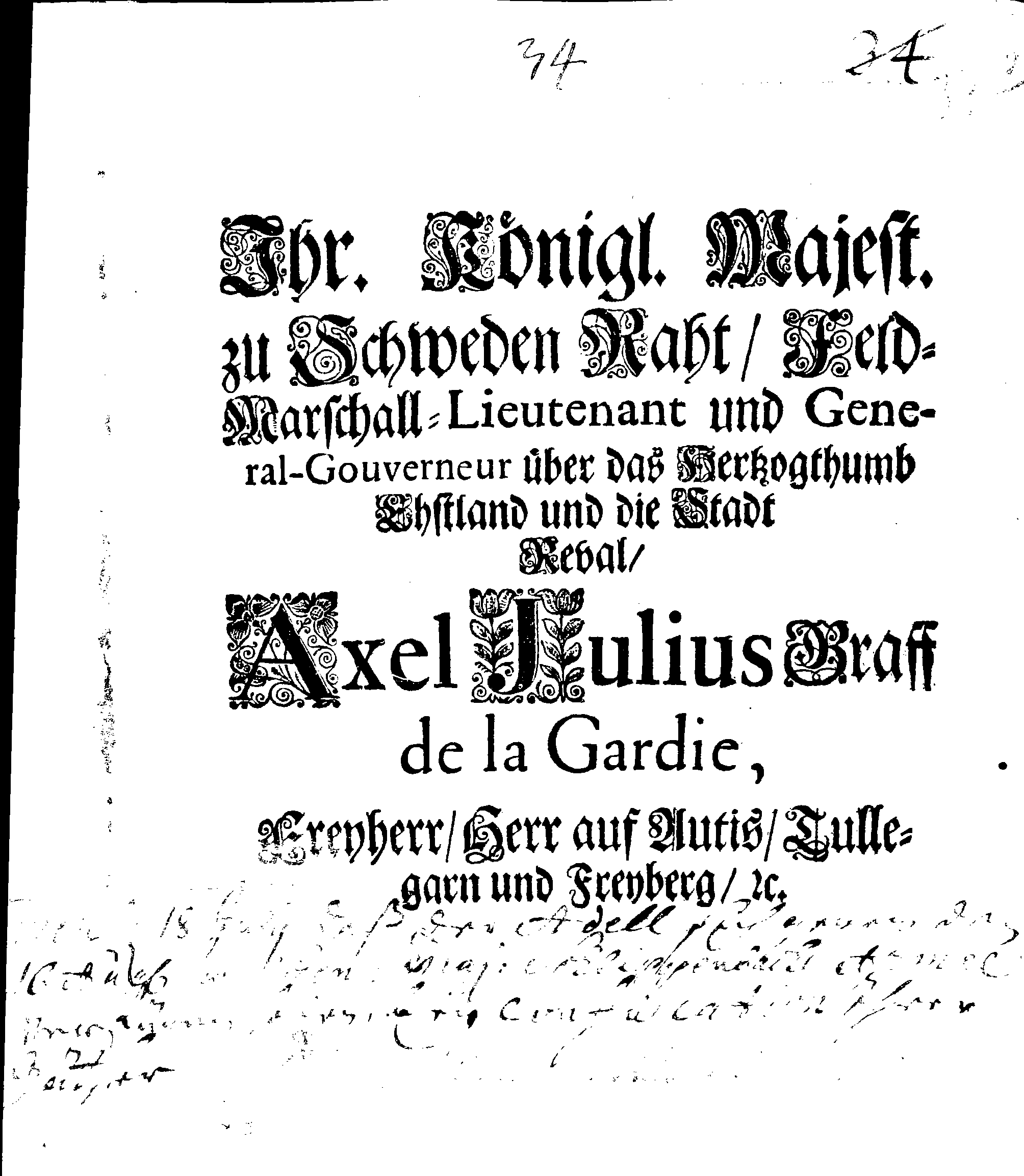 [Axel Julius De la Gardie korraldus]