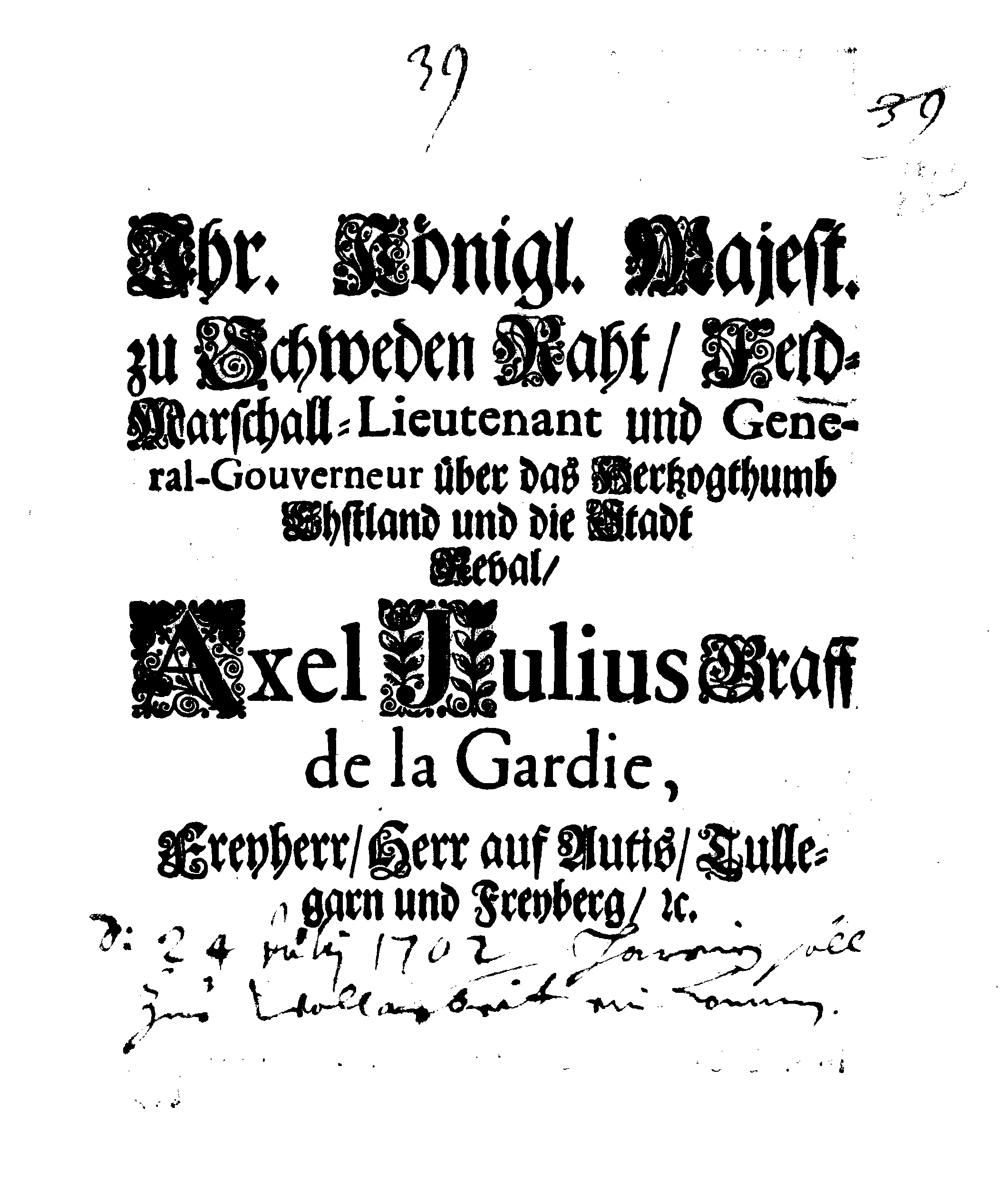 [Axel Julius De la Gardie korraldus]