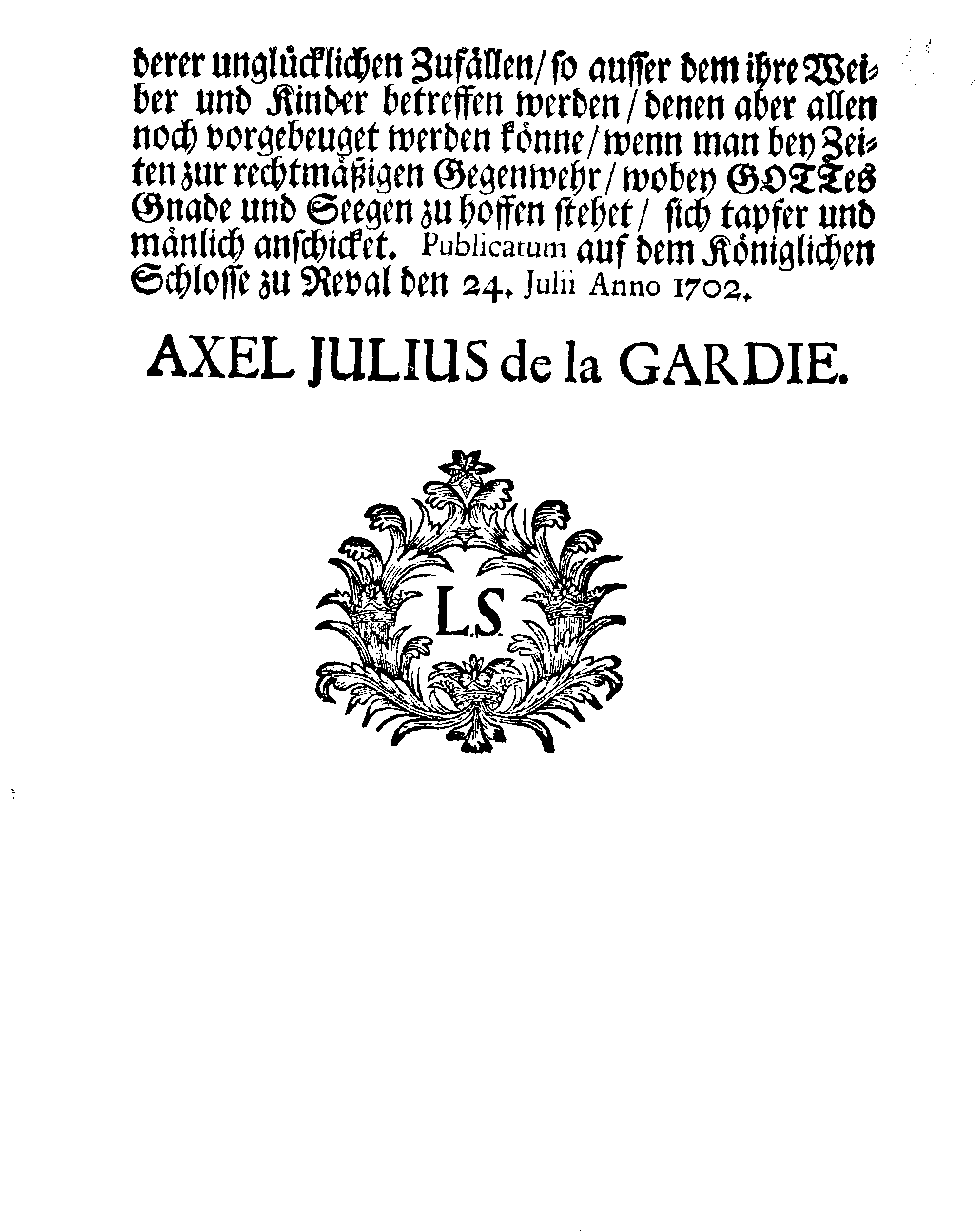 [Axel Julius De la Gardie korraldus]