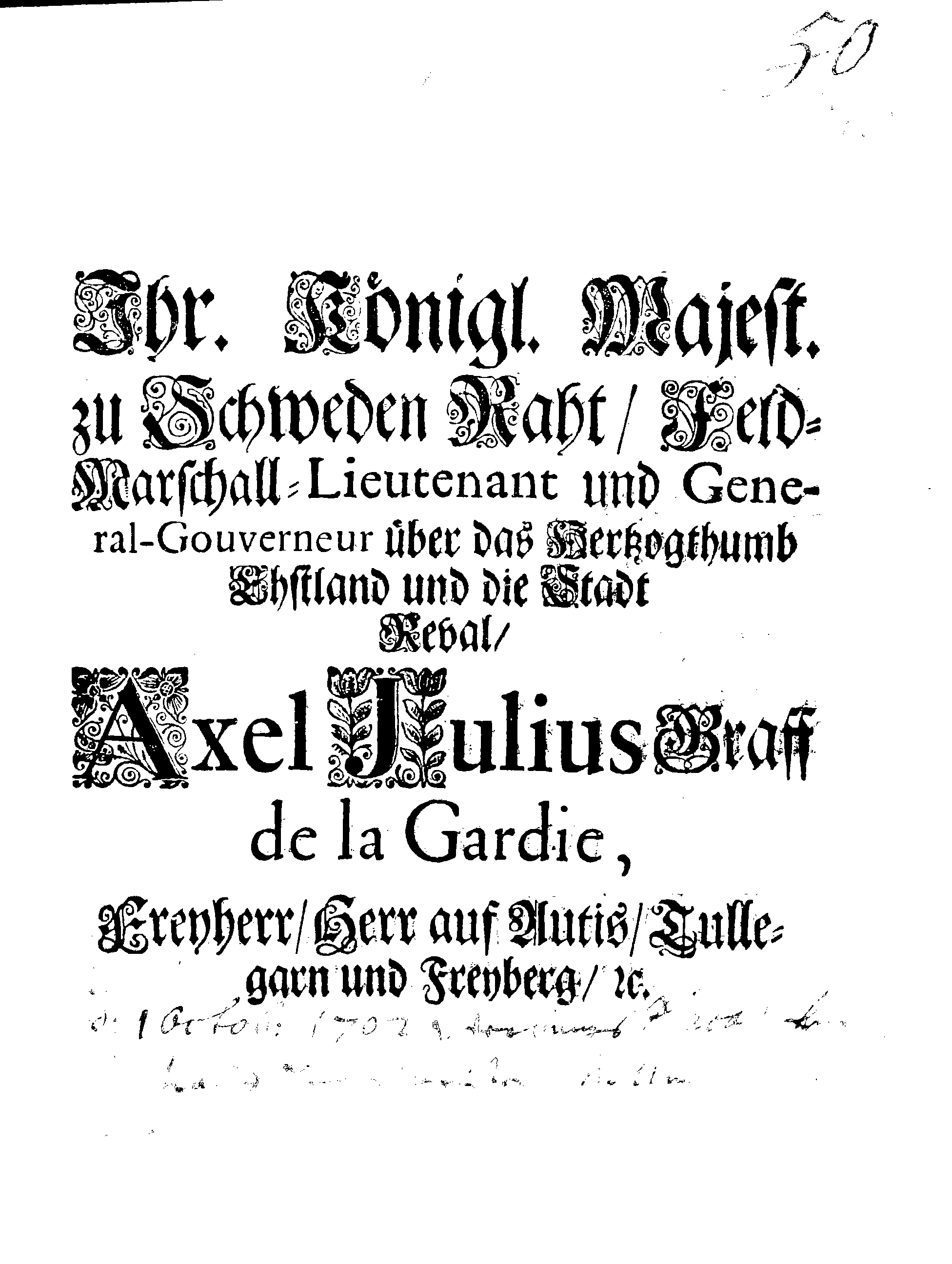 [Axel Julius De la Gardie korraldus]