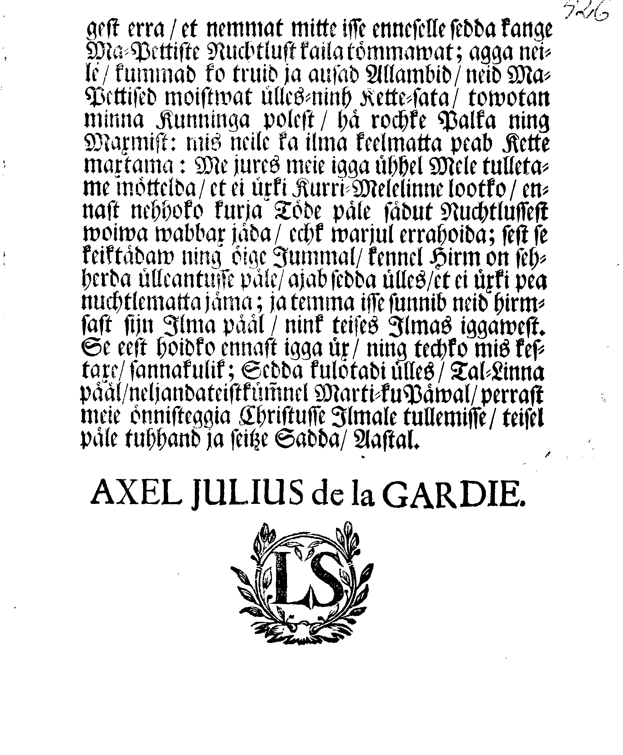 [Axel Julius De la Gardie korraldus]