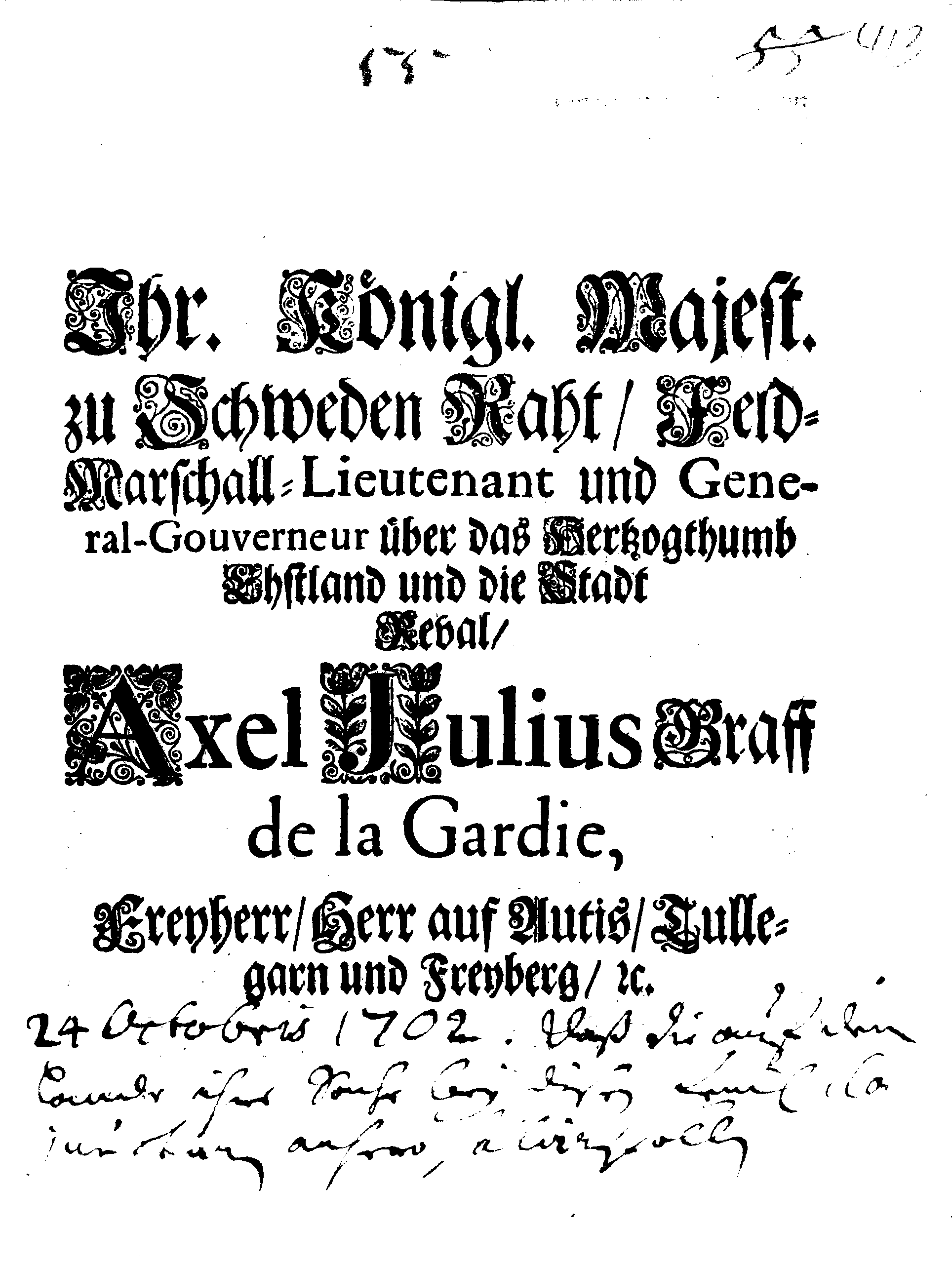 [Axel Julius De la Gardie korraldus]