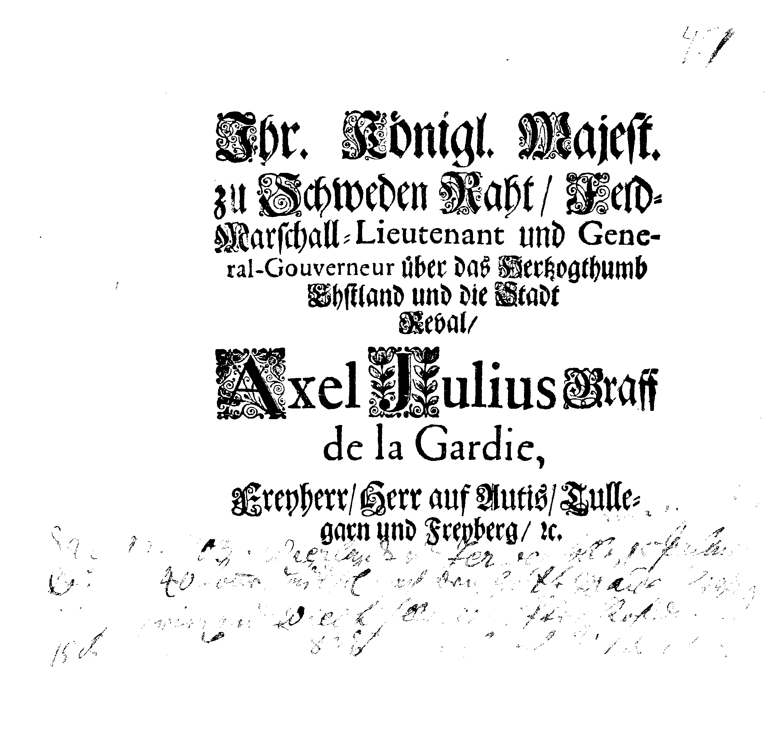 [Axel Julius De la Gardie korraldus]