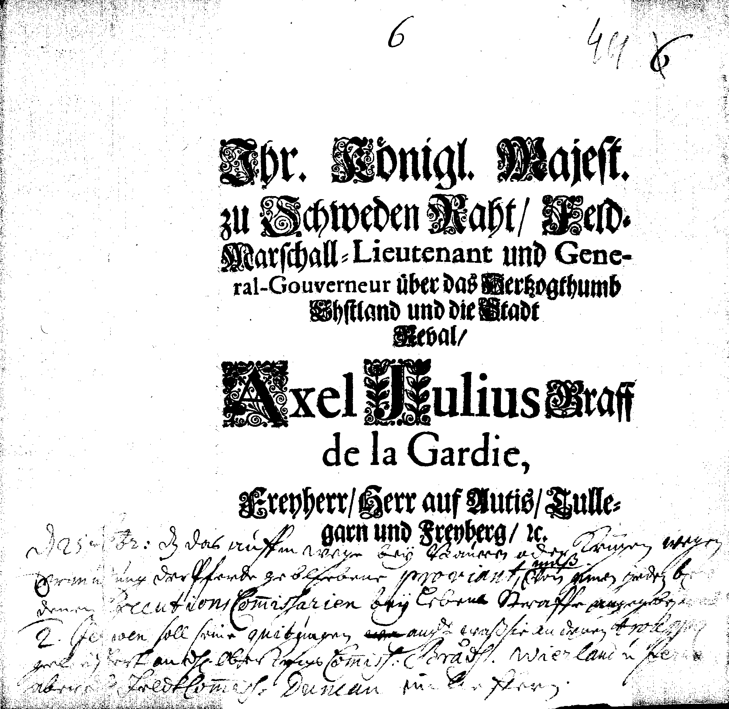 [Axel Julius De la Gardie korraldus]