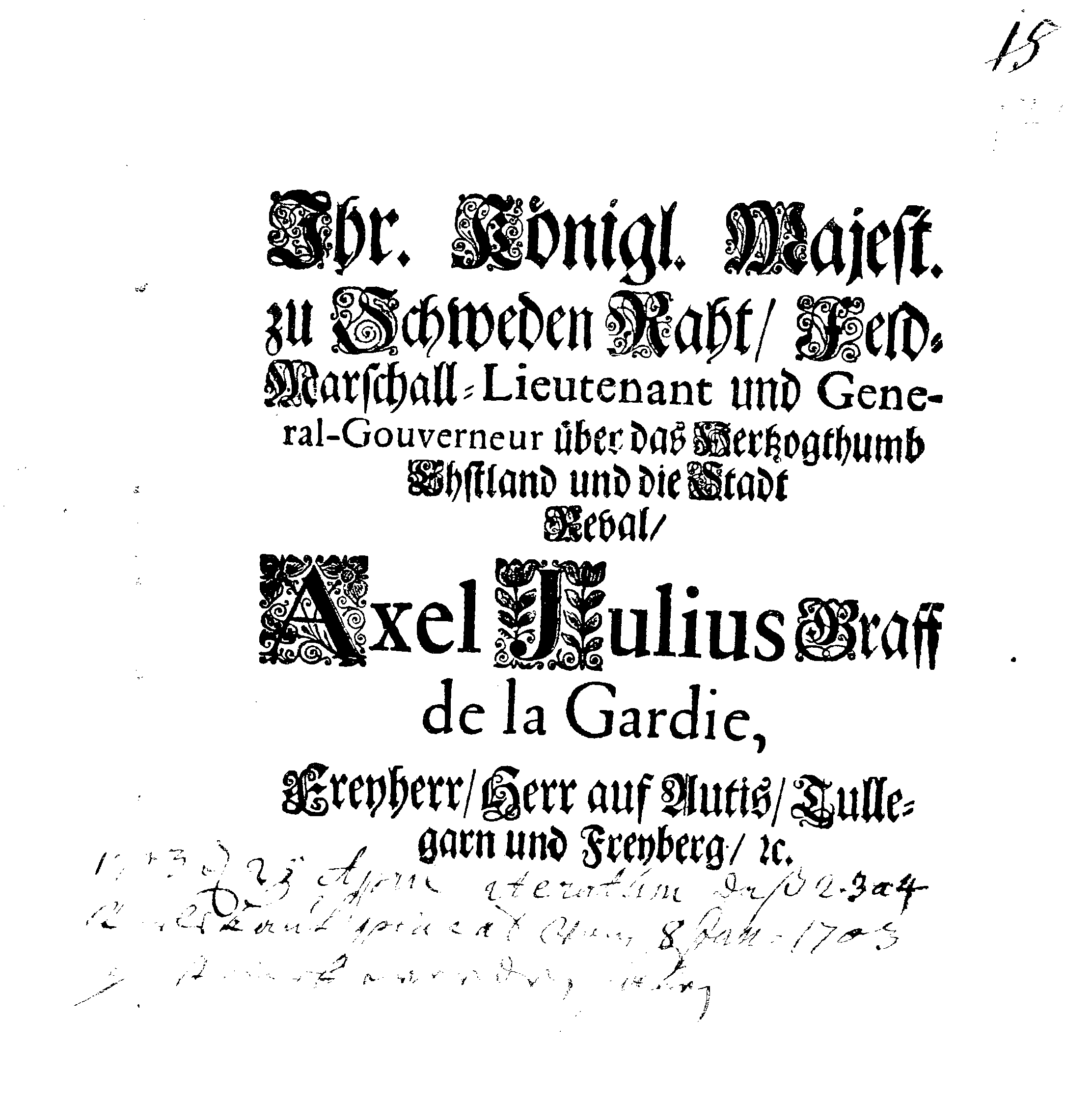 [Axel Julius De la Gardie korraldus]