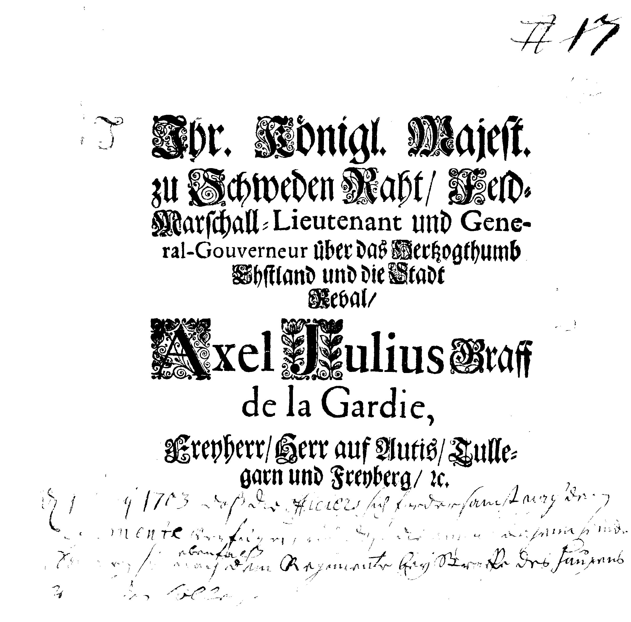 [Axel Julius De la Gardie korraldus]