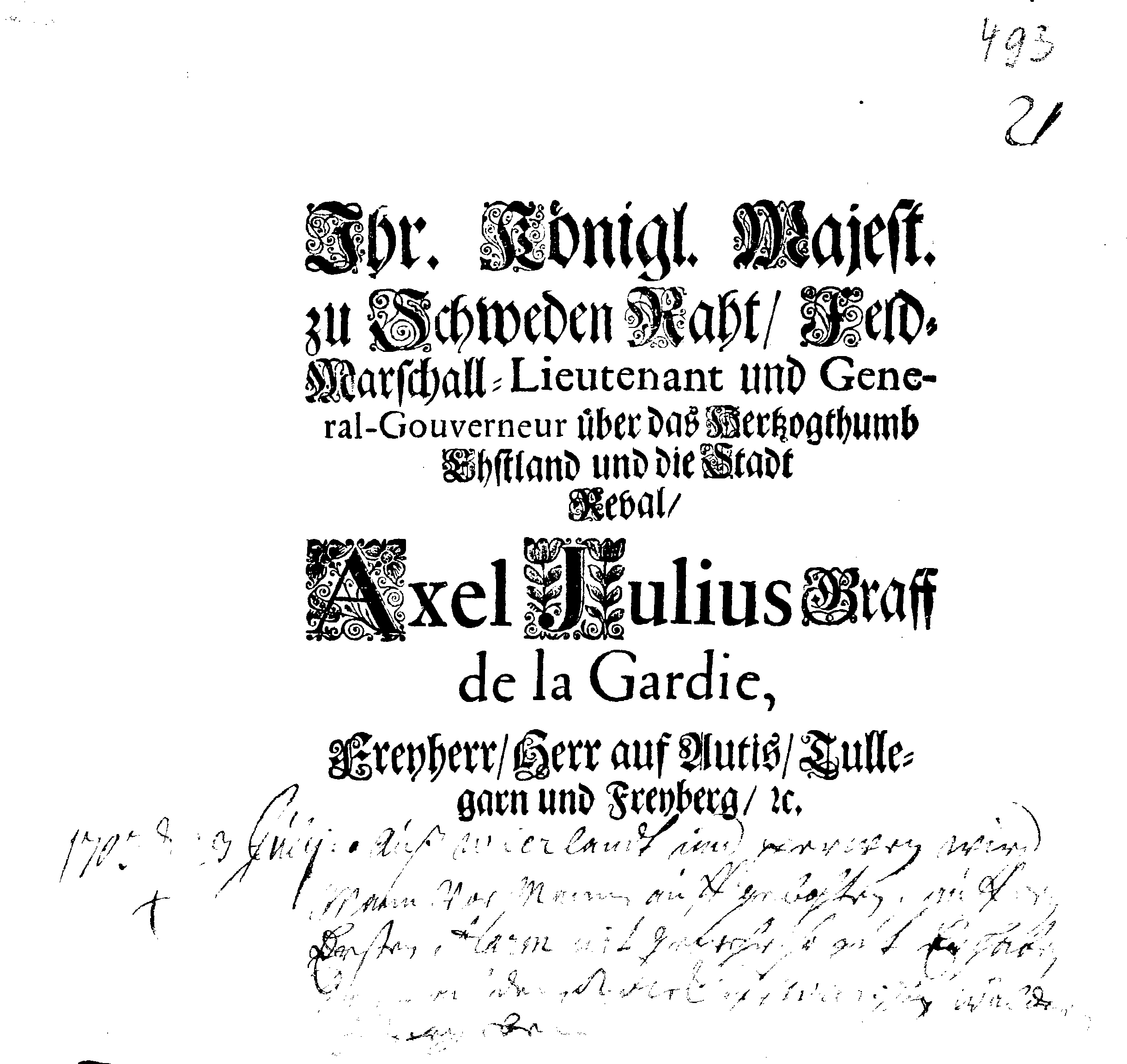 [Axel Julius De la Gardie korraldus]