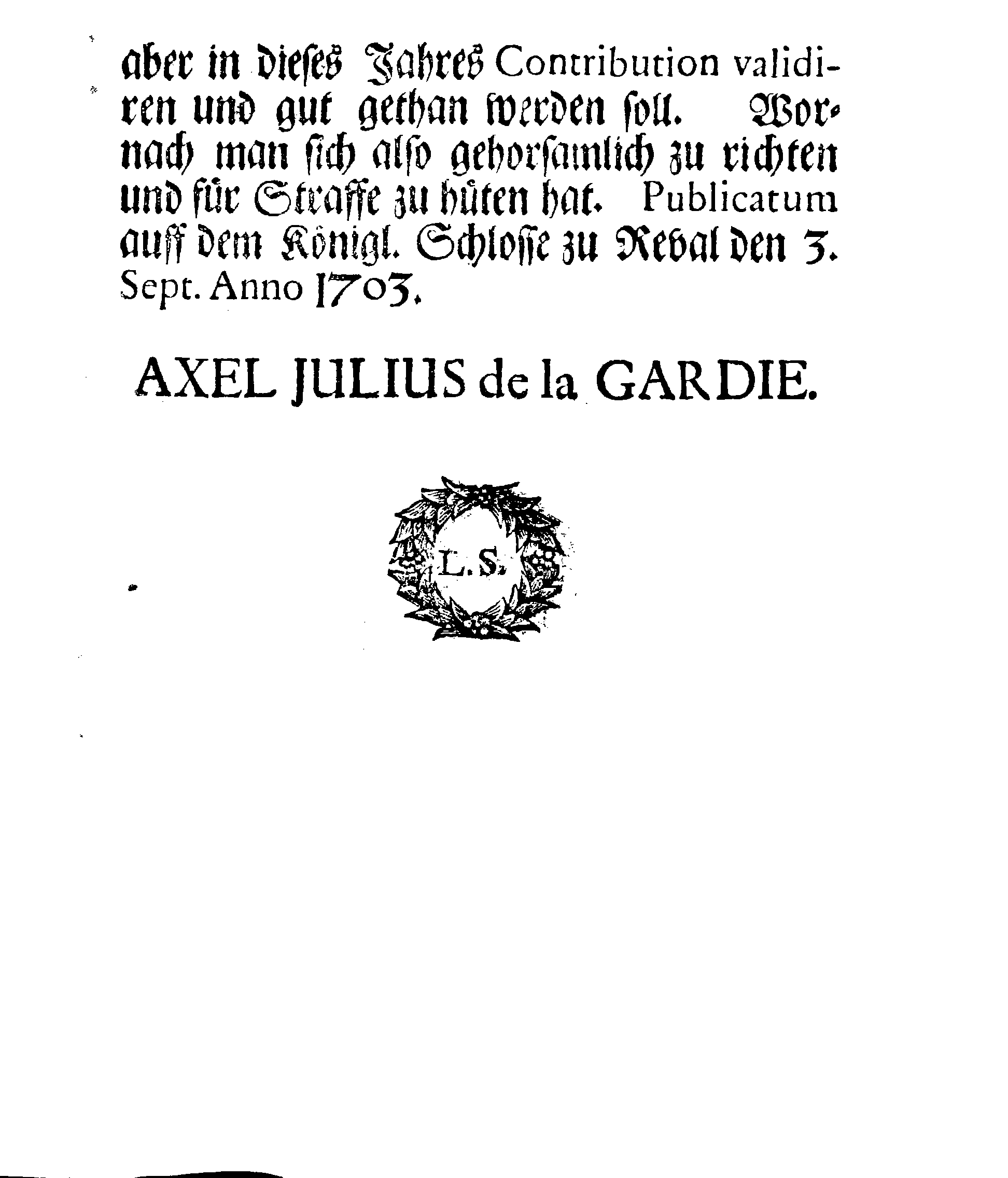 [Axel Julius De la Gardie korraldus]