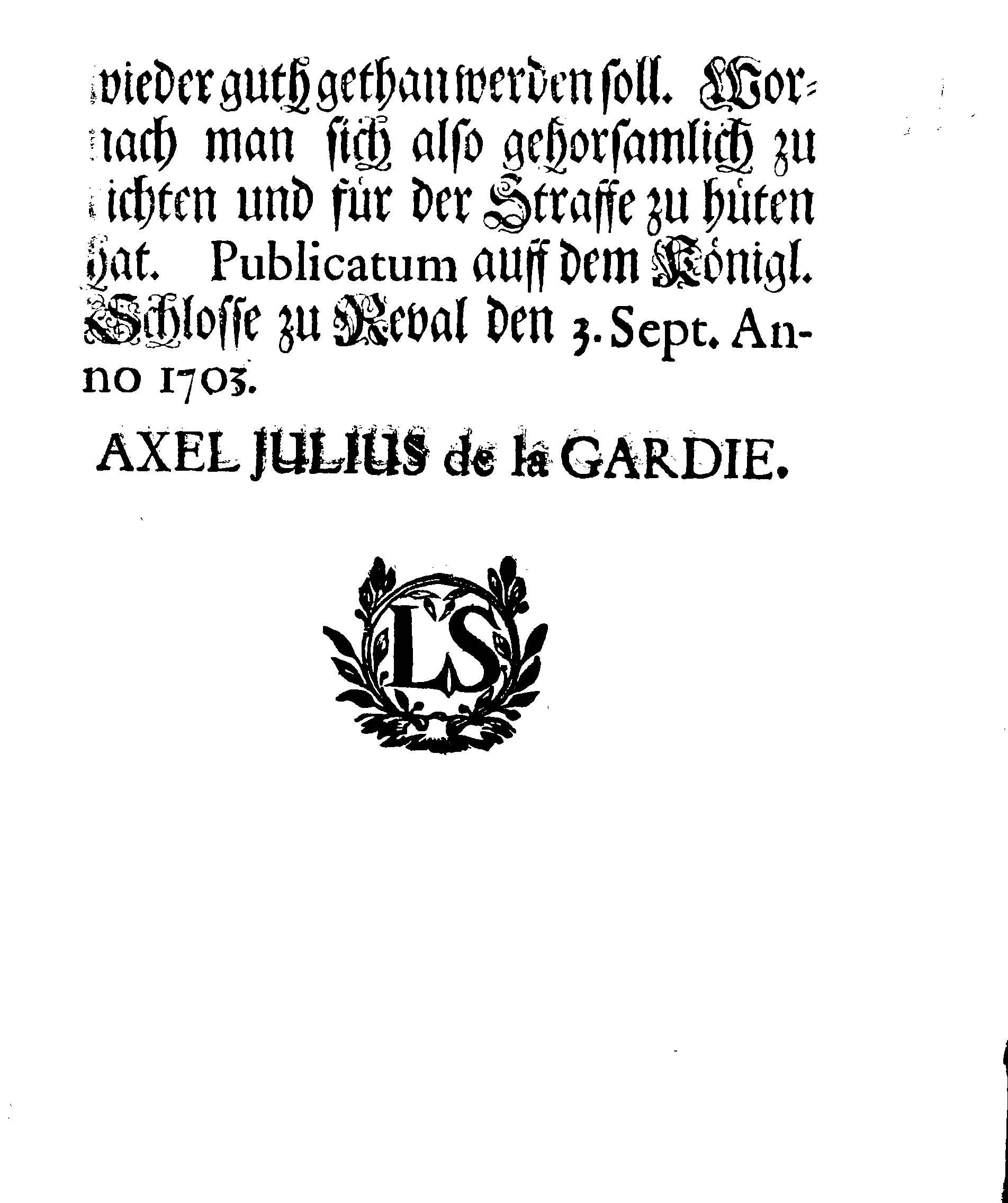 [Axel Julius De la Gardie korraldus]