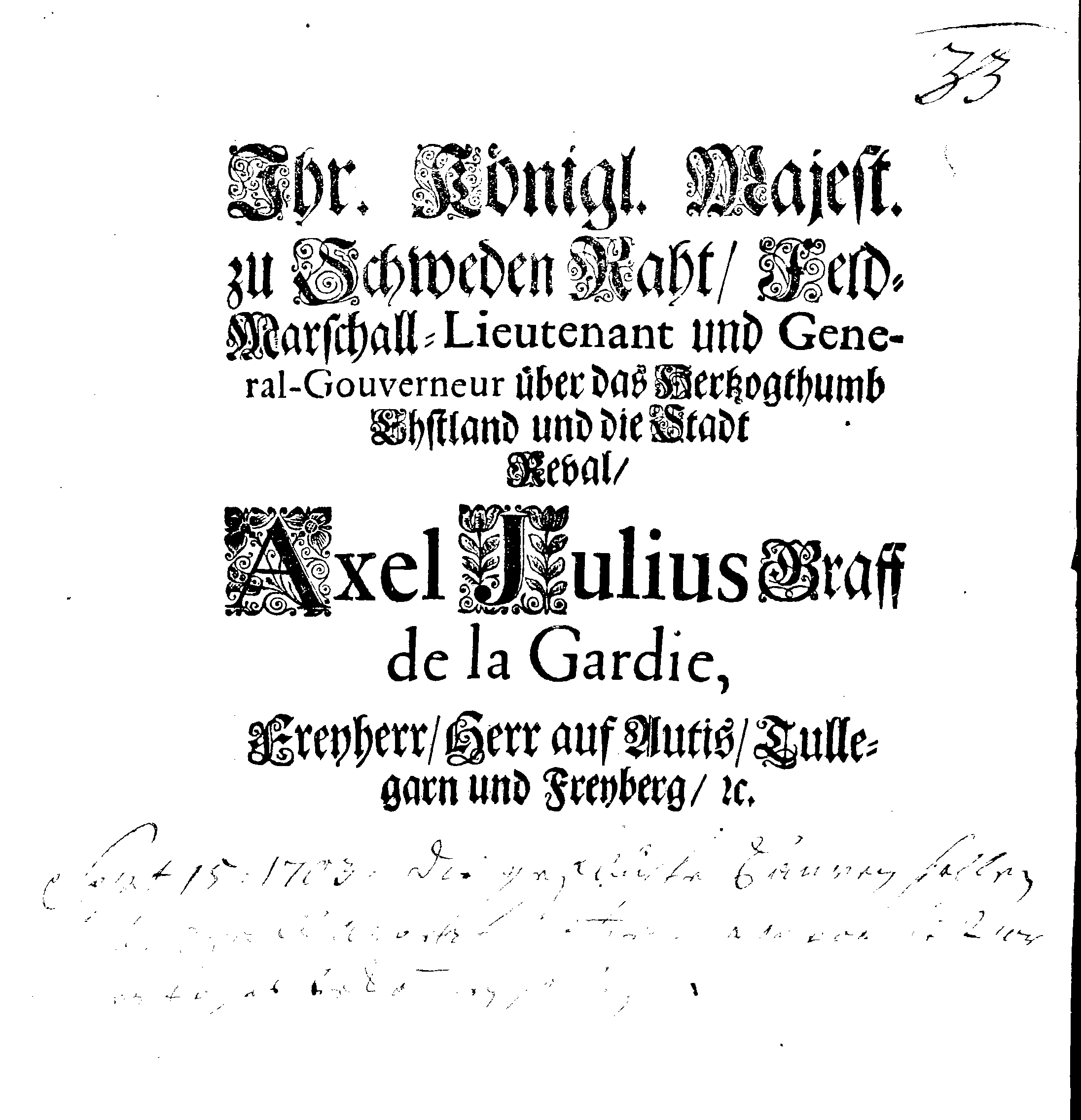 [Axel Julius De la Gardie korraldus]