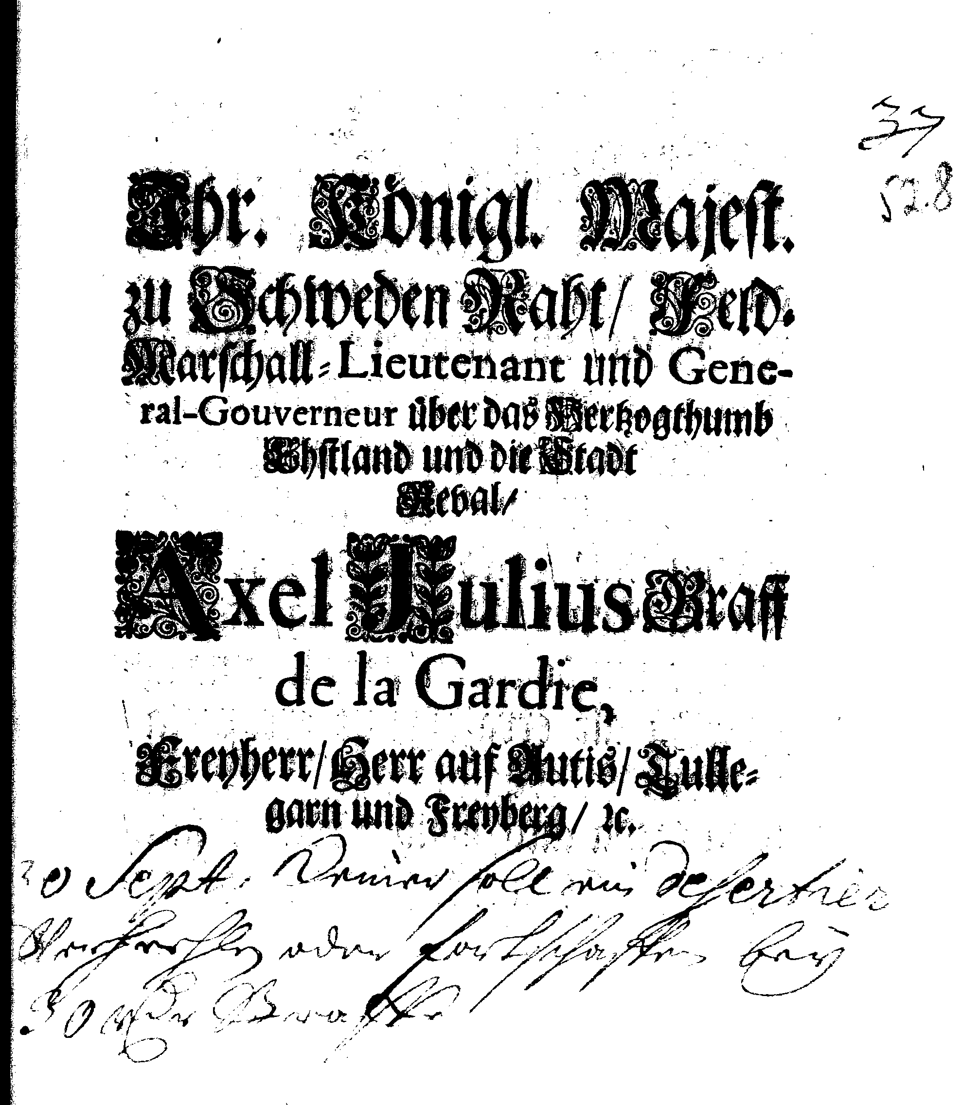 [Axel Julius De la Gardie korraldus]