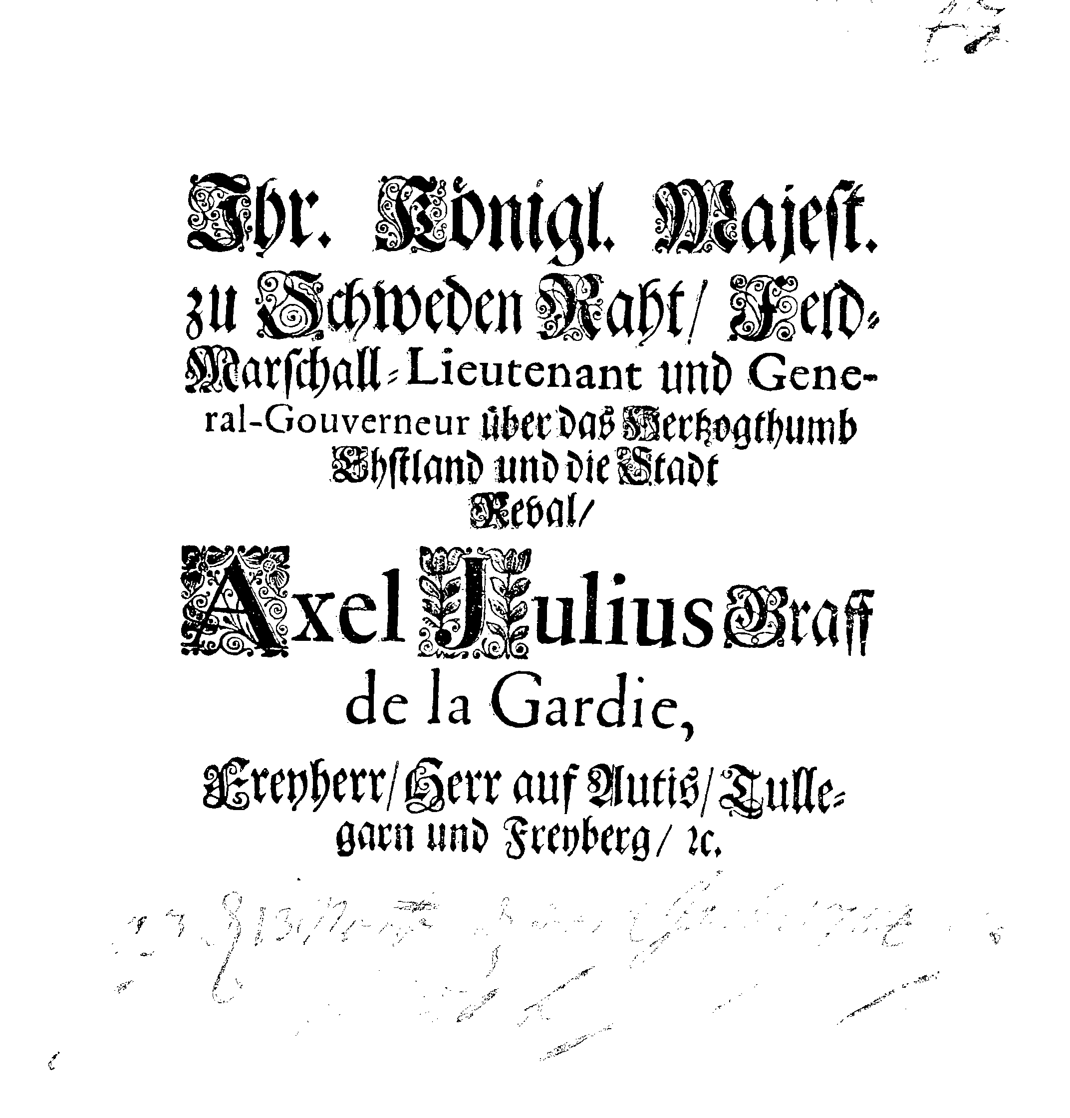 [Axel Julius De la Gardie korraldus]