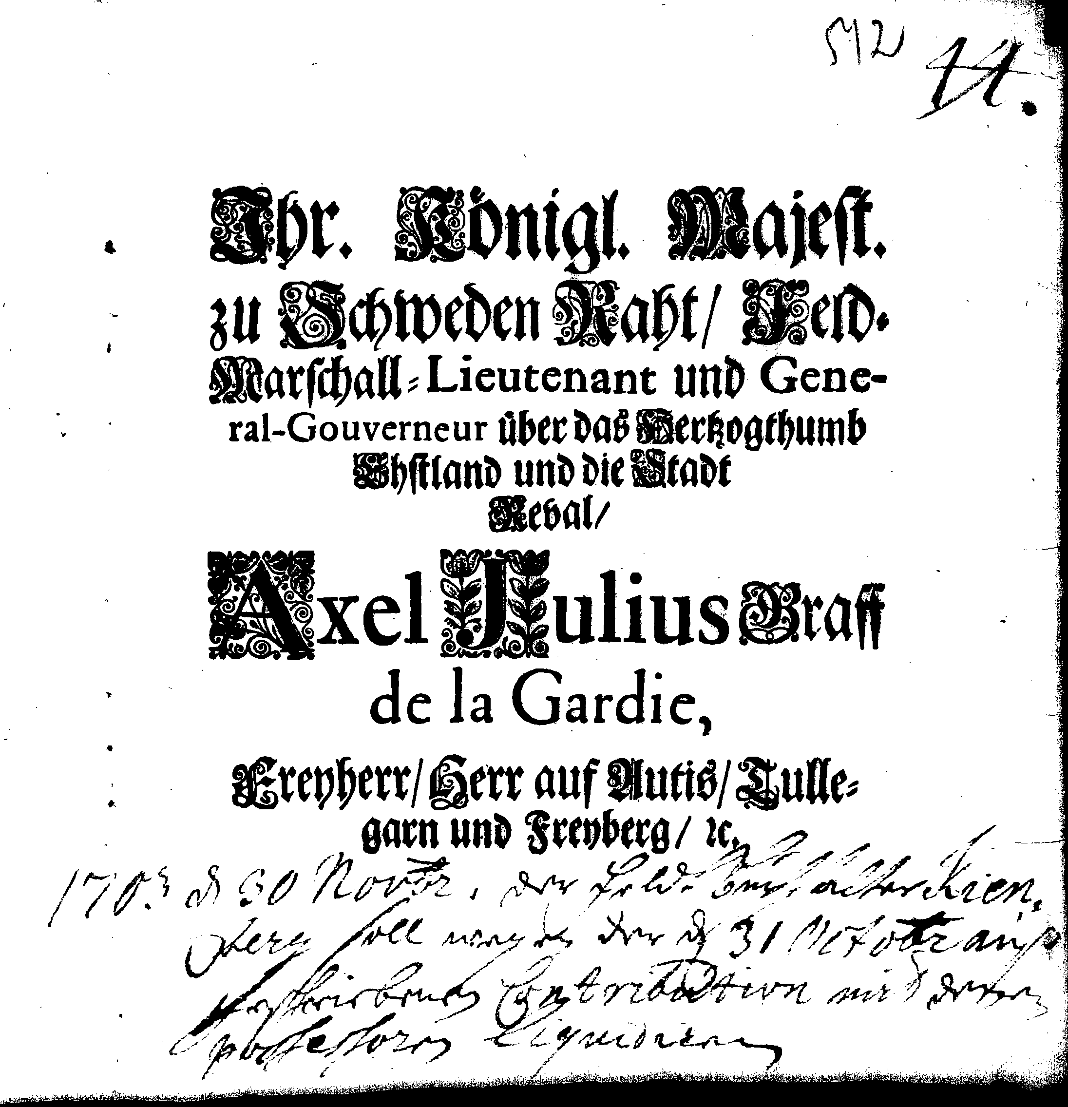 [Axel Julius De la Gardie korraldus]