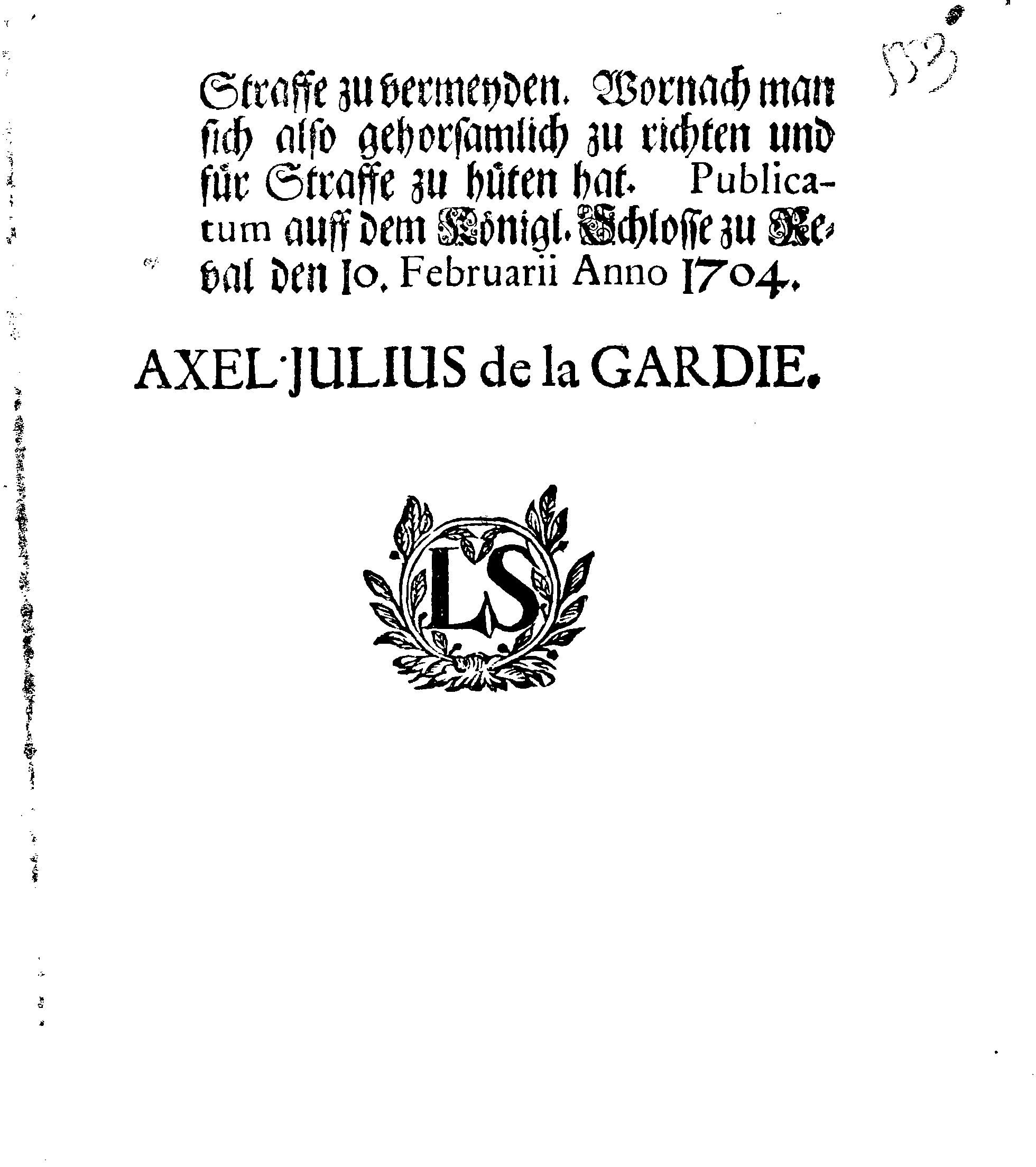 [Axel Julius De la Gardie korraldus]