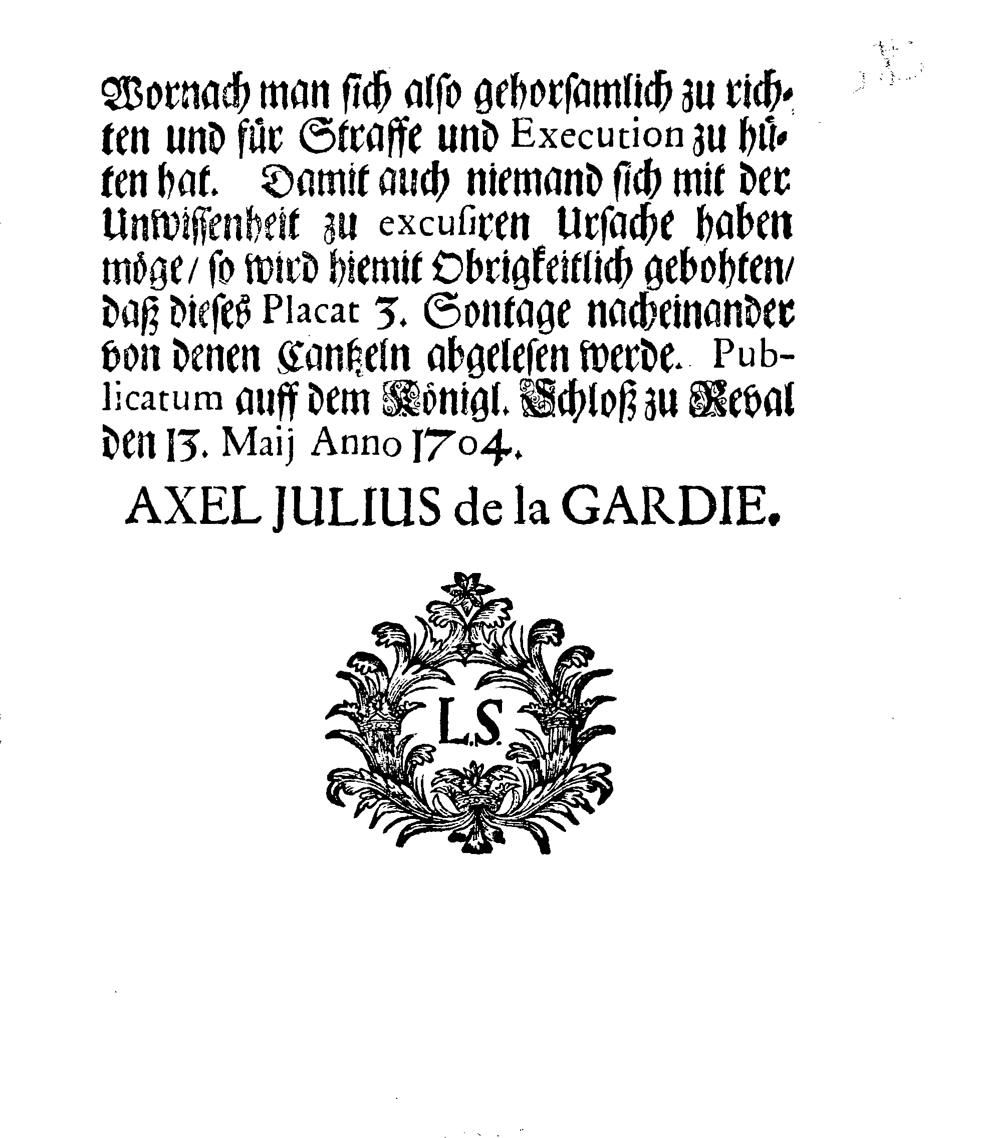 [Axel Julius De la Gardie korraldus]