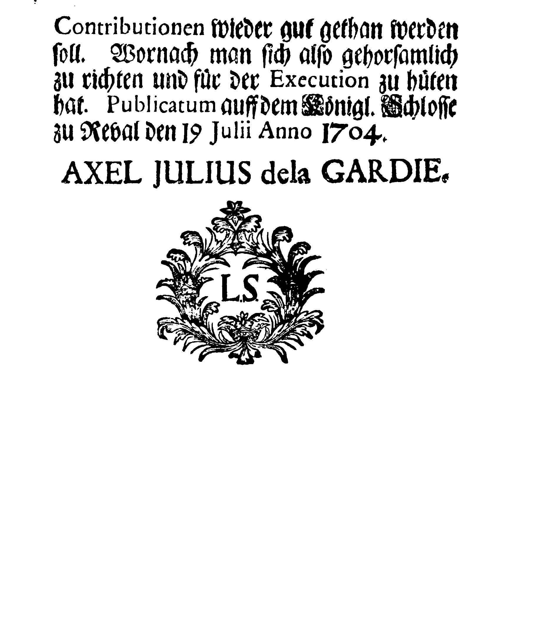 [Axel Julius De la Gardie korraldus]