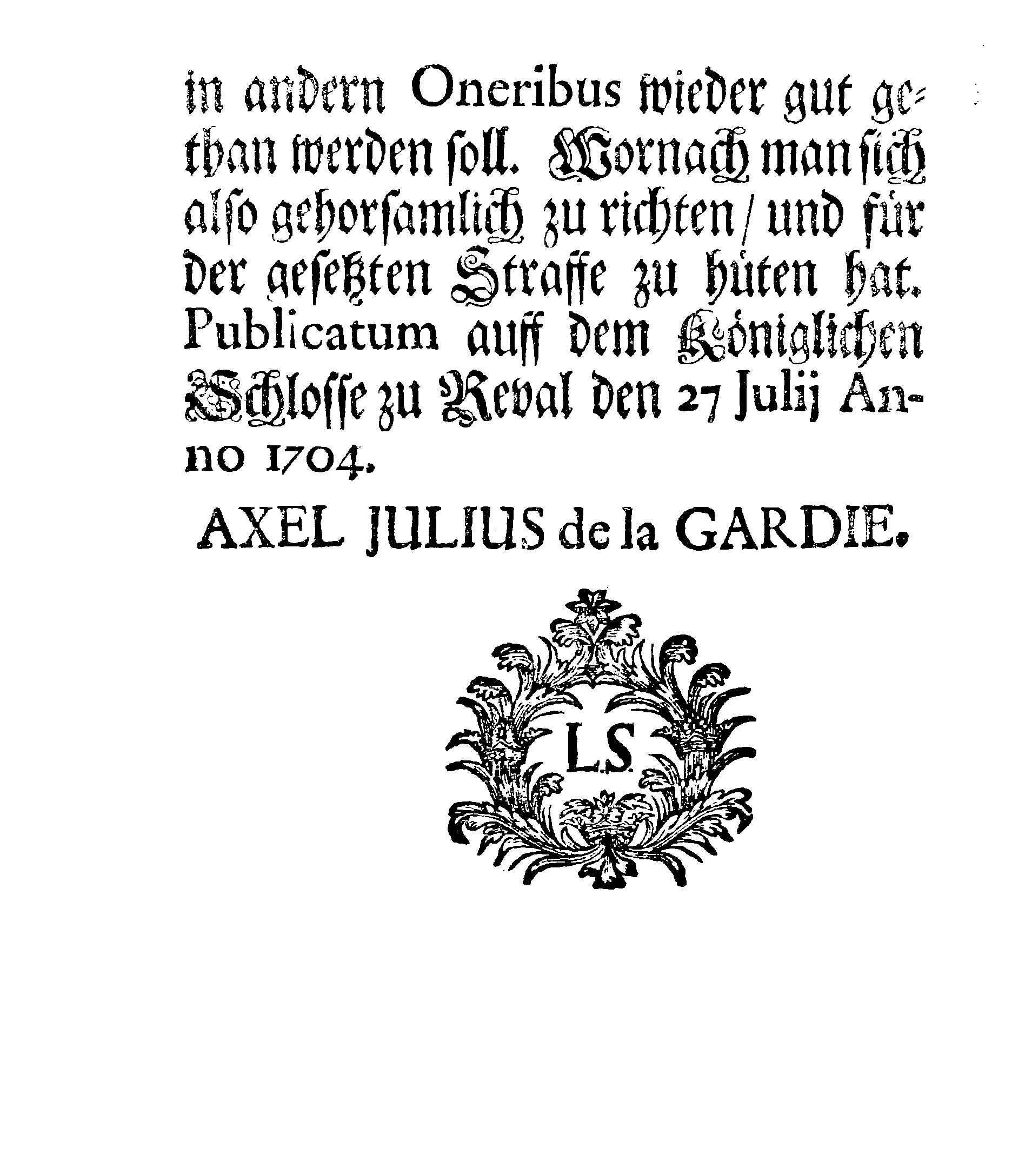 [Axel Julius De la Gardie korraldus]