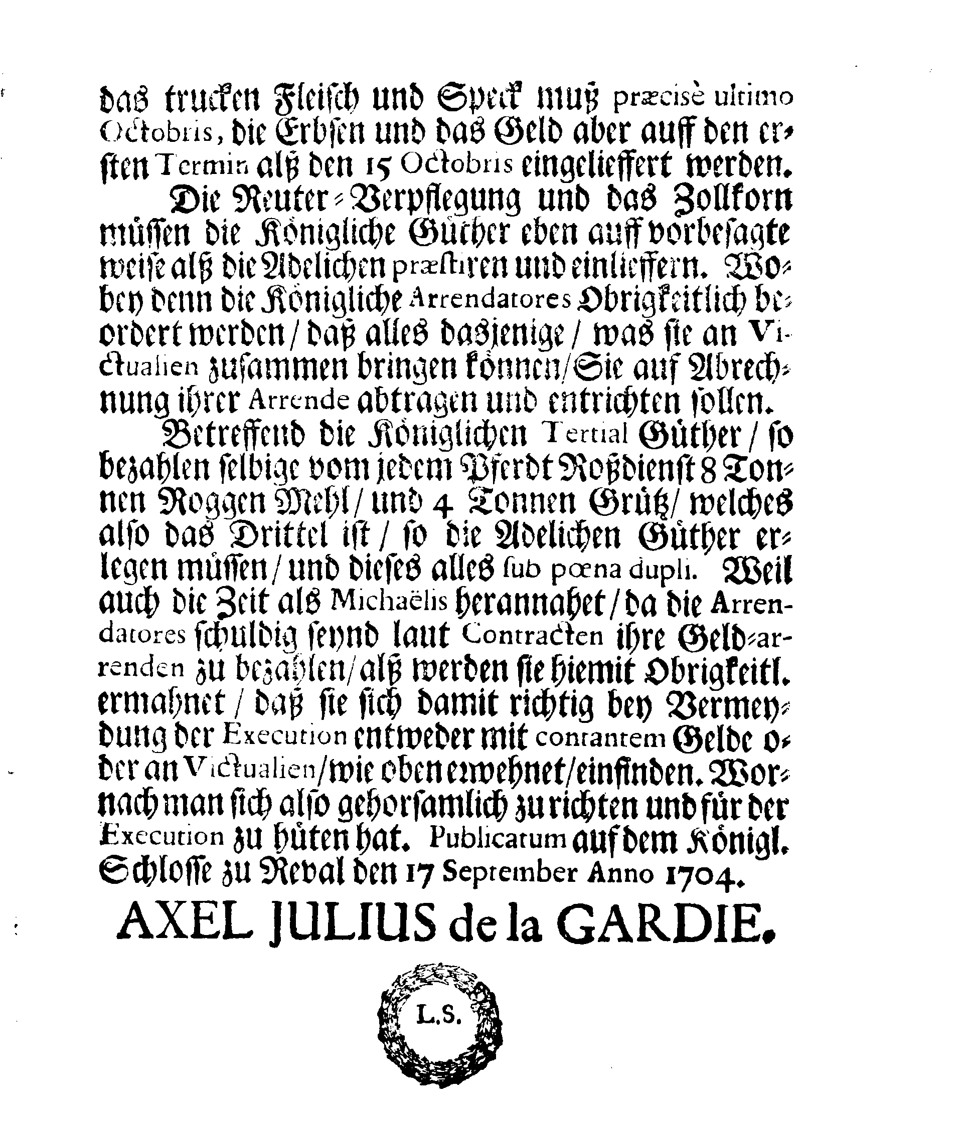 [Axel Julius De la Gardie korraldus]