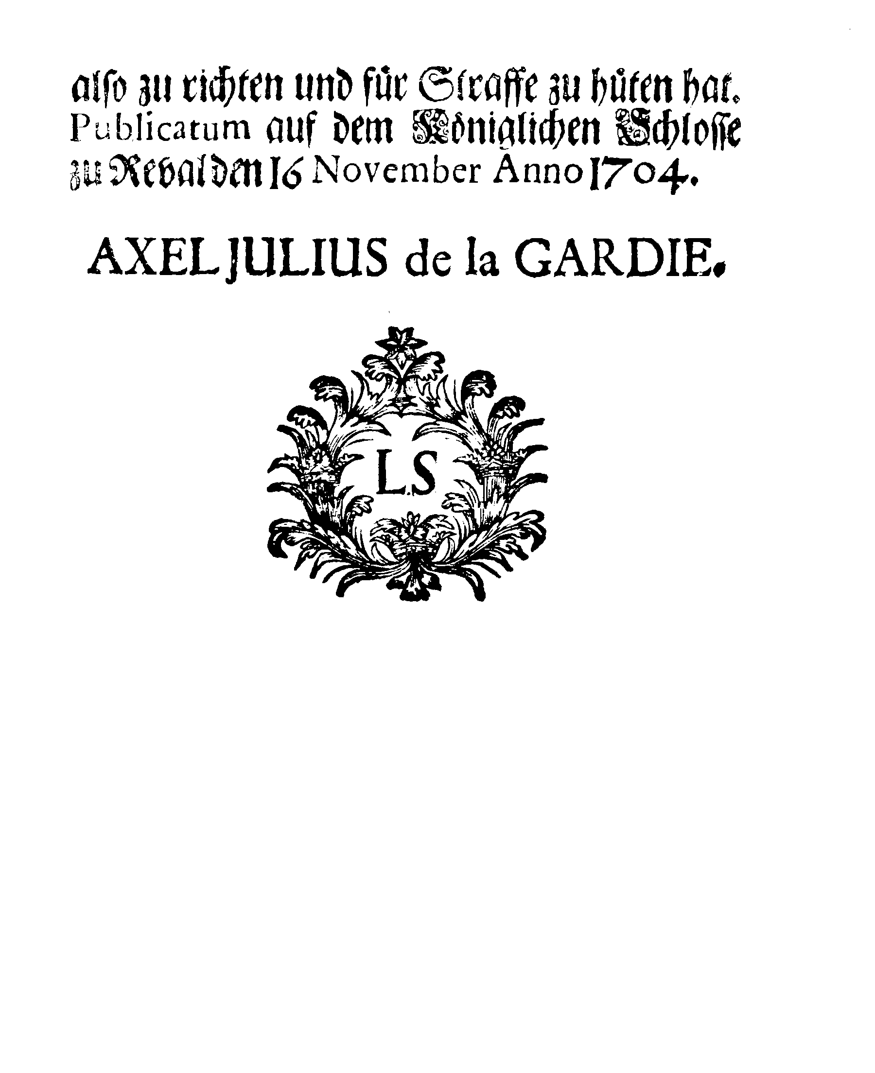 [Axel Julius De la Gardie korraldus]