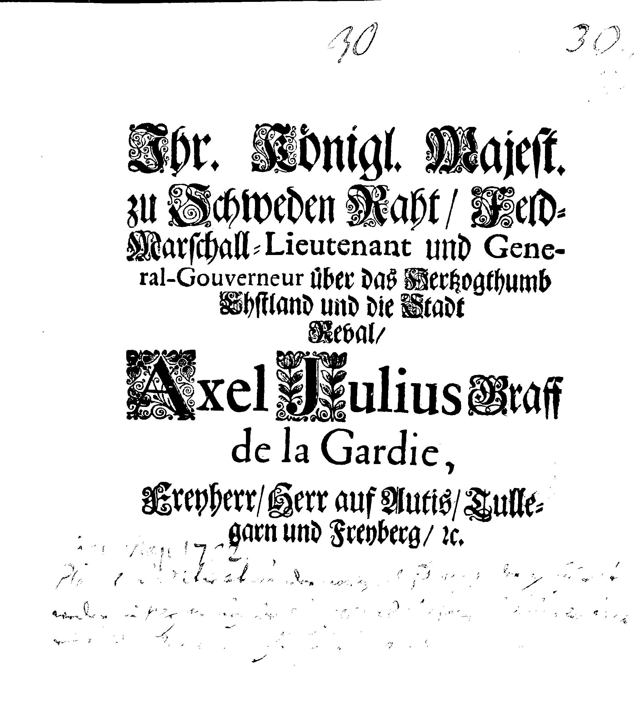 [Axel Julius De la Gardie korraldus]