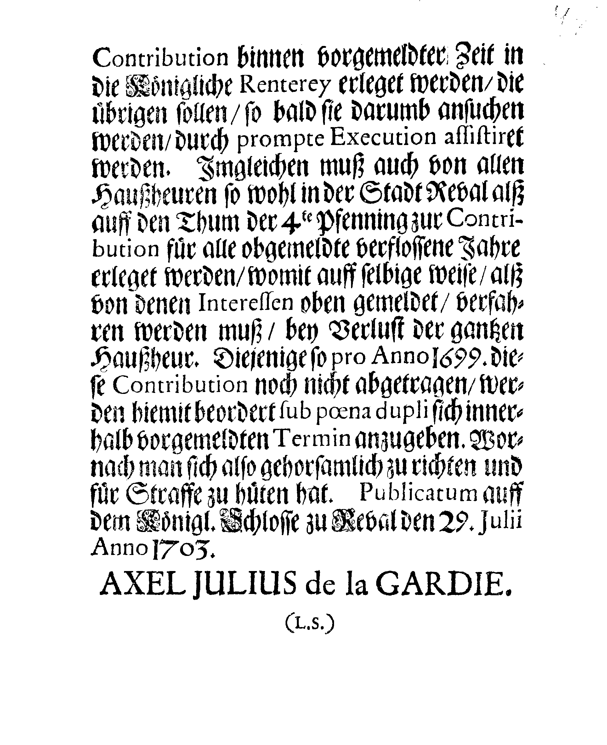 [Axel Julius De la Gardie korraldus]