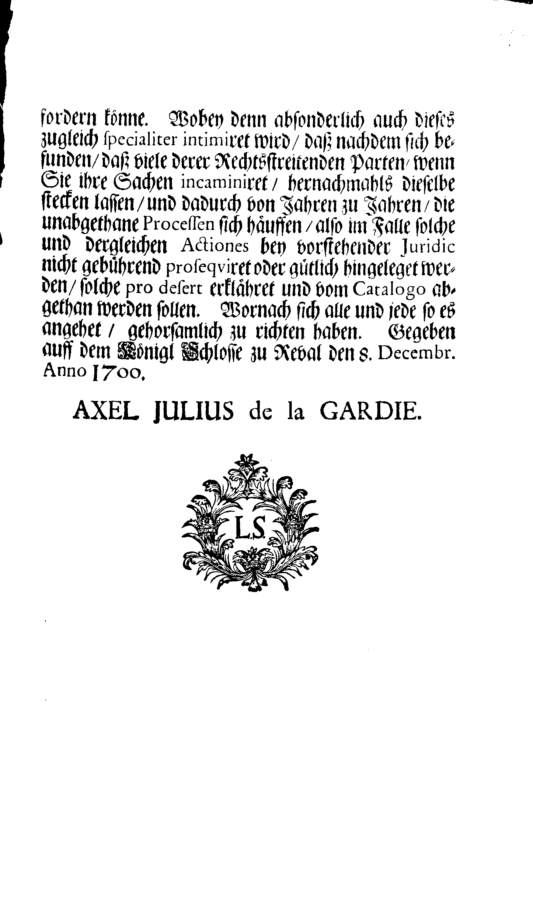 [Axel Julius De la Gardie korraldus]