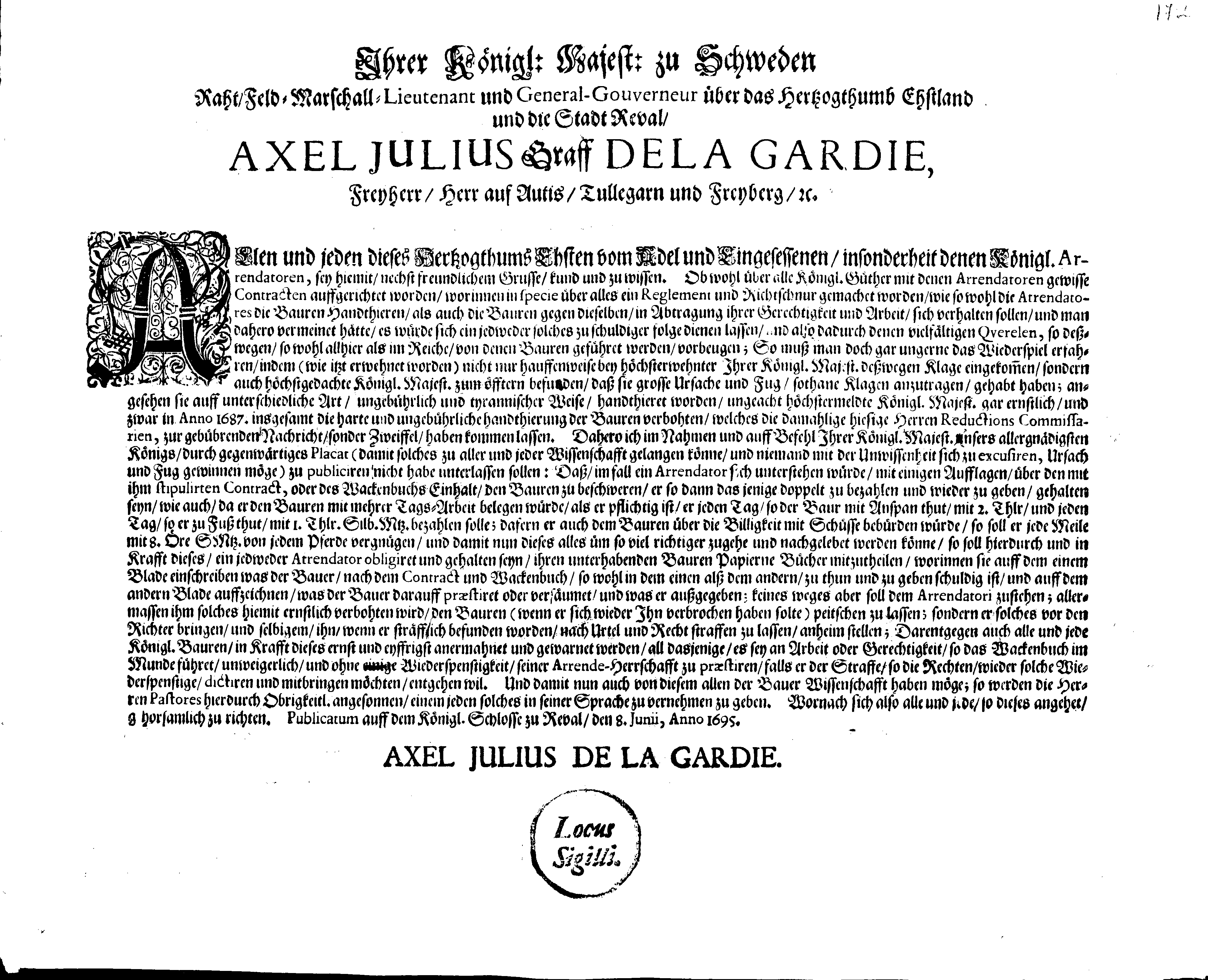 [Axel Julius De la Gardie korraldus]