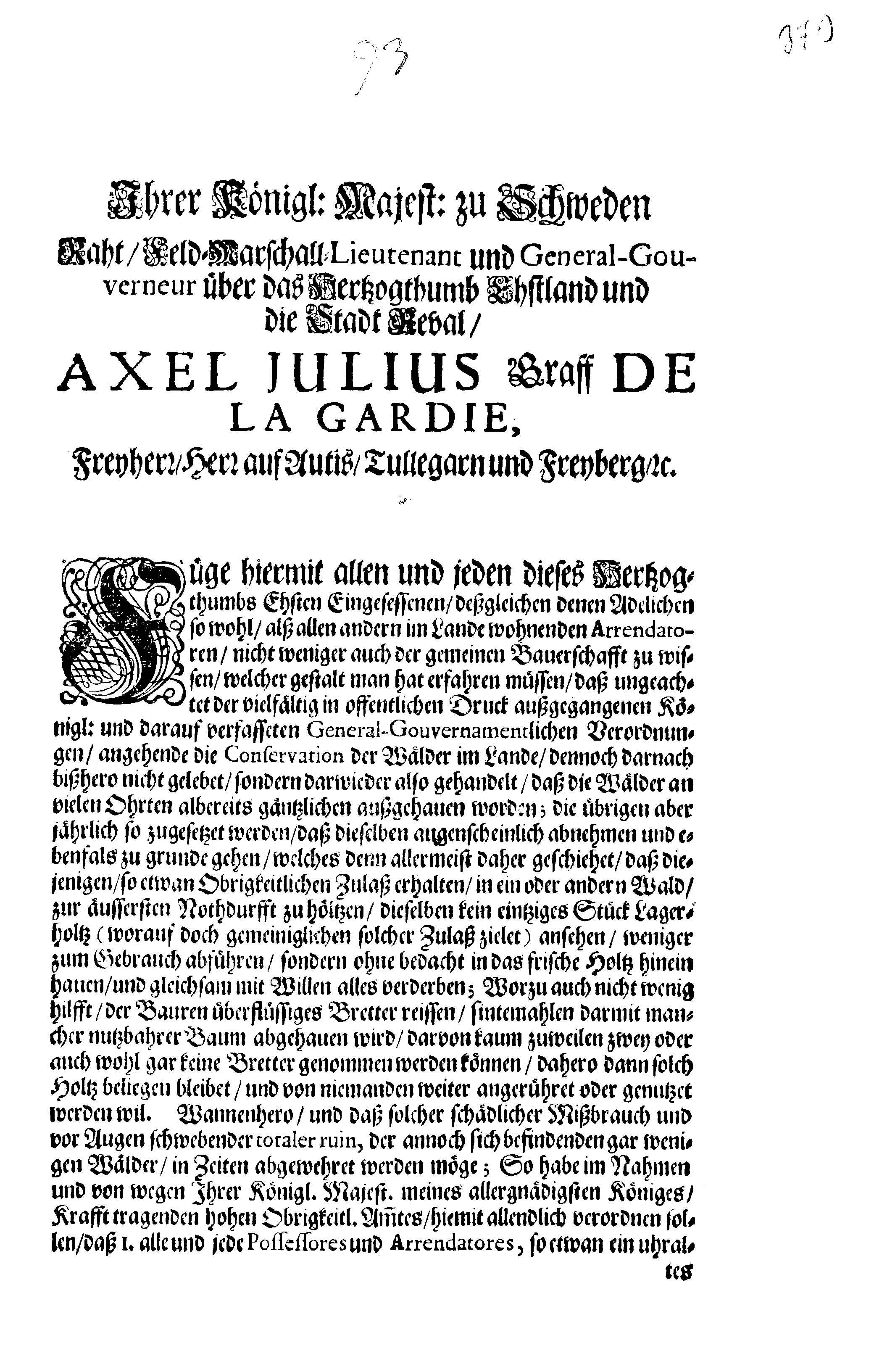 [Axel Julius De la Gardie korraldus]