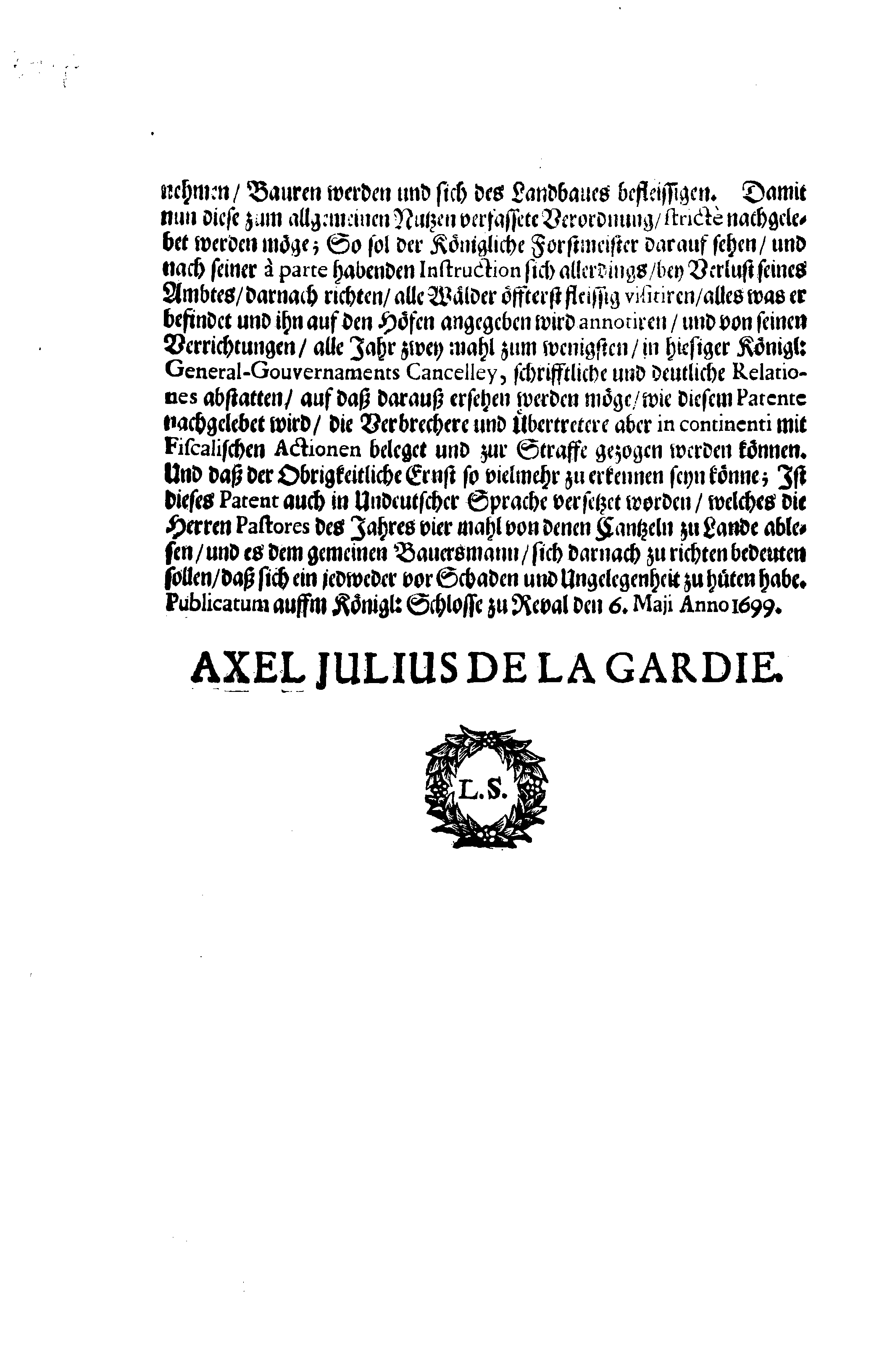 [Axel Julius De la Gardie korraldus]