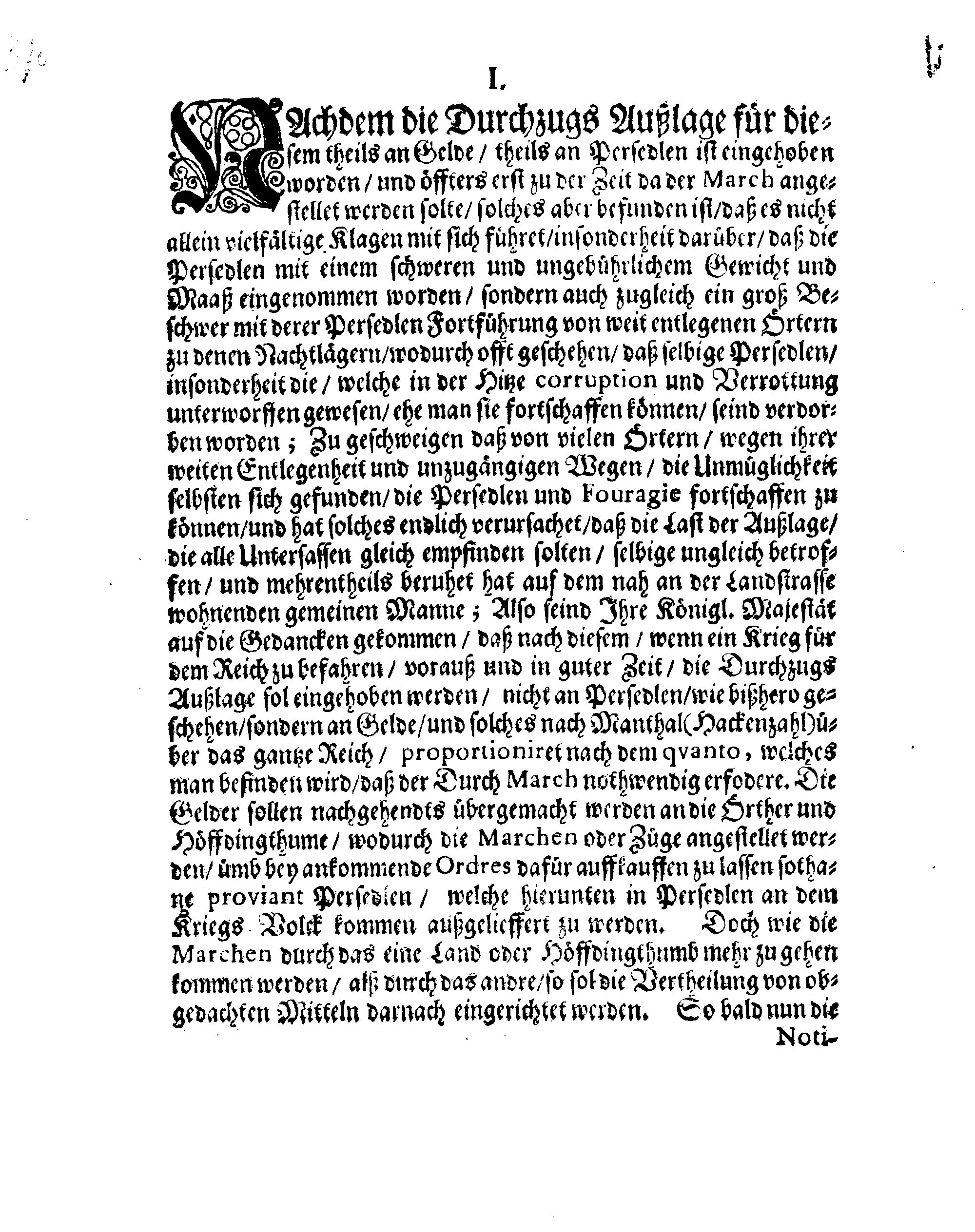 Ihrer Königl. Majest. Verneuerte Zug-Ordnung, Wornach die Außlage eingehoben und nachgehends unter der Land- und See-Militz sambt der Artollerie bey ihrem Durchzug außgetheilet werden sol