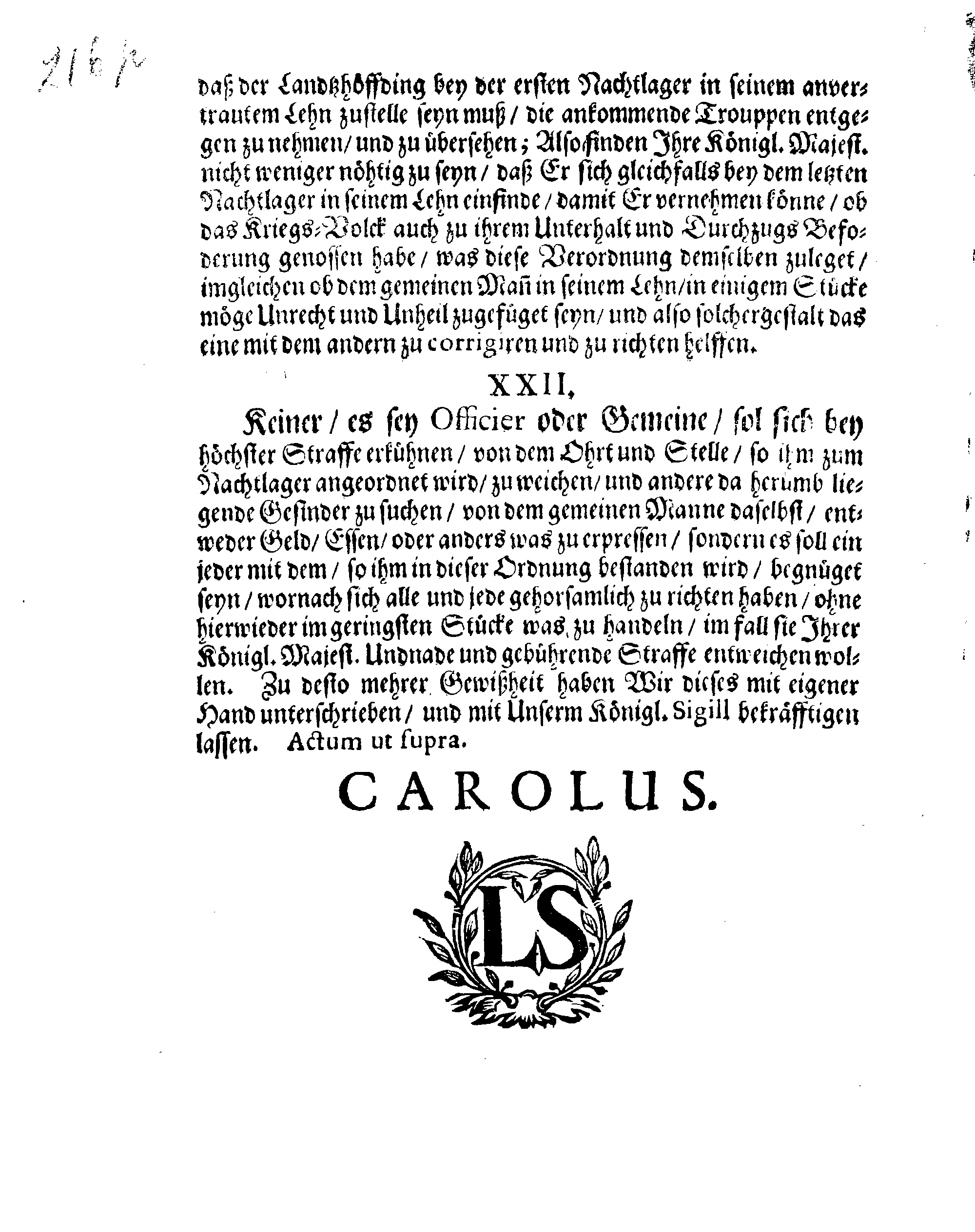 Ihrer Königl. Majest. Verneuerte Zug-Ordnung, Wornach die Außlage eingehoben und nachgehends unter der Land- und See-Militz sambt der Artollerie bey ihrem Durchzug außgetheilet werden sol