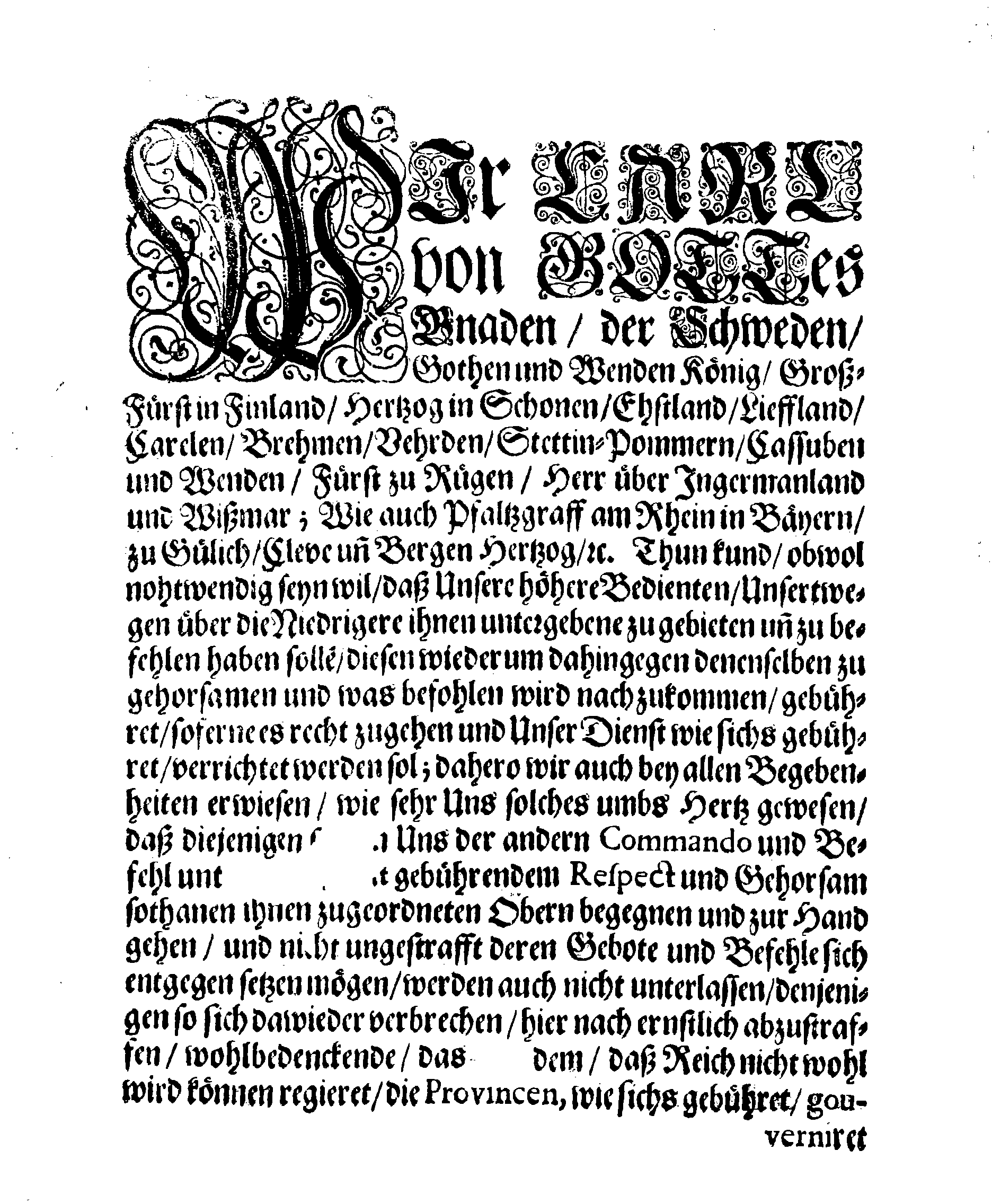 Ihrer Königl. Majest. Gnädigste STADGA und VERORDNUNG, Angehend den Gehorsam, welchen die niedrigere Bediente ihren Obern schuldig sind, in Sachen so zu Ihrer Königl. Majest. Dienst oder Undienst gereichen