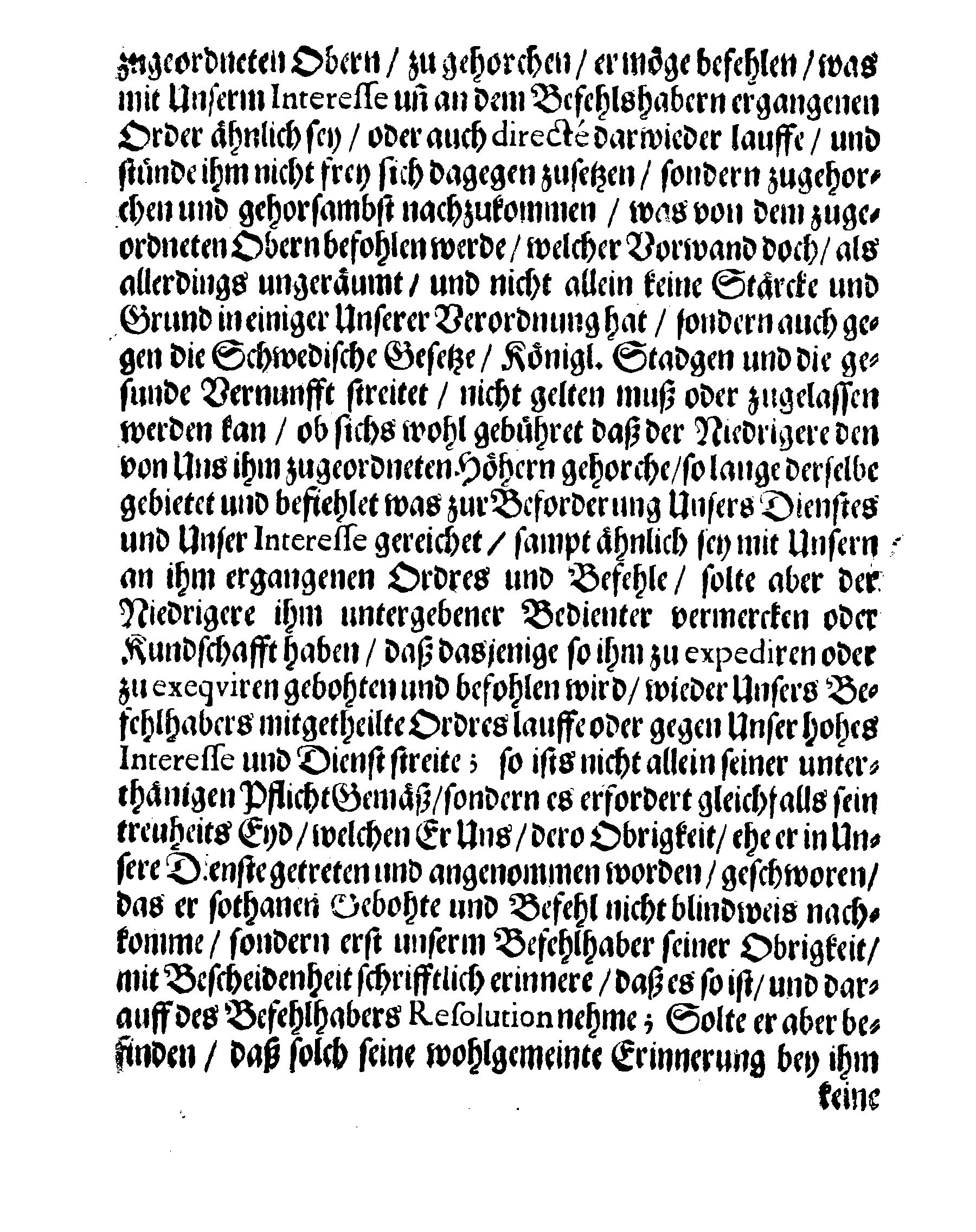 Ihrer Königl. Majest. Gnädigste STADGA und VERORDNUNG, Angehend den Gehorsam, welchen die niedrigere Bediente ihren Obern schuldig sind, in Sachen so zu Ihrer Königl. Majest. Dienst oder Undienst gereichen