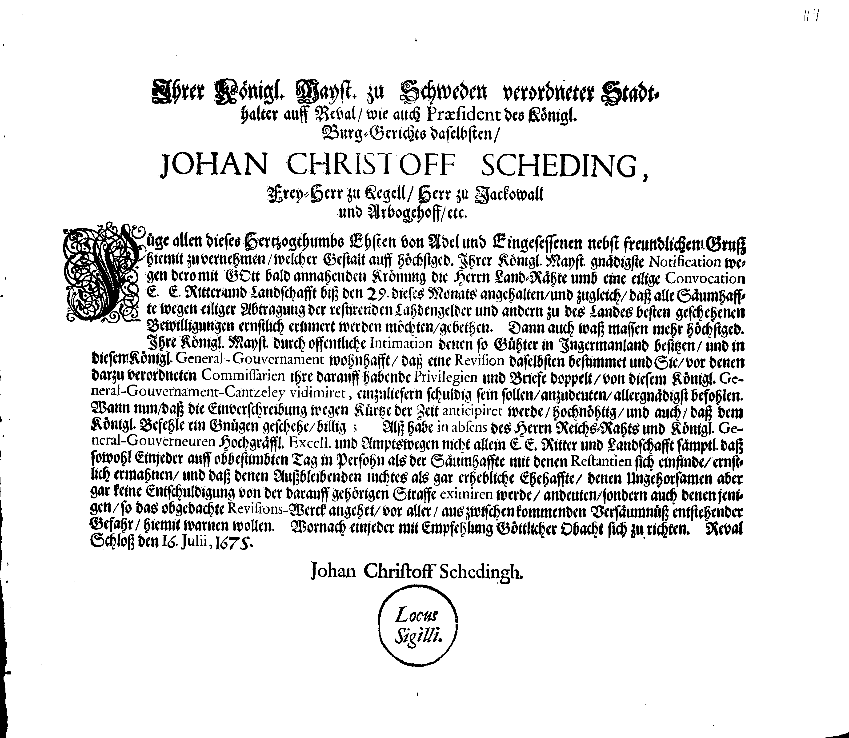 [Johan Christopher von Scheidingi korraldus]