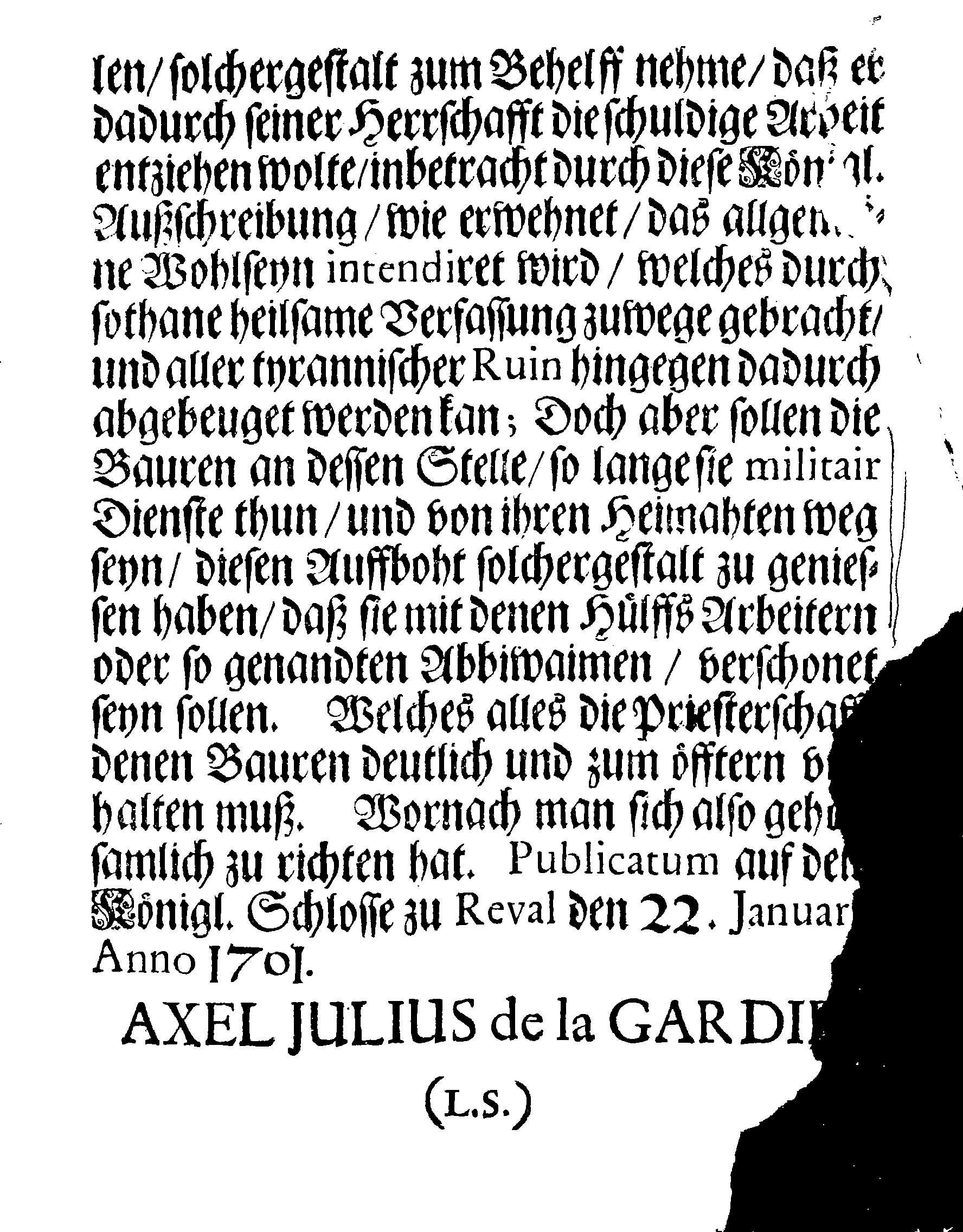 [Axel Julius De la Gardie korraldus]