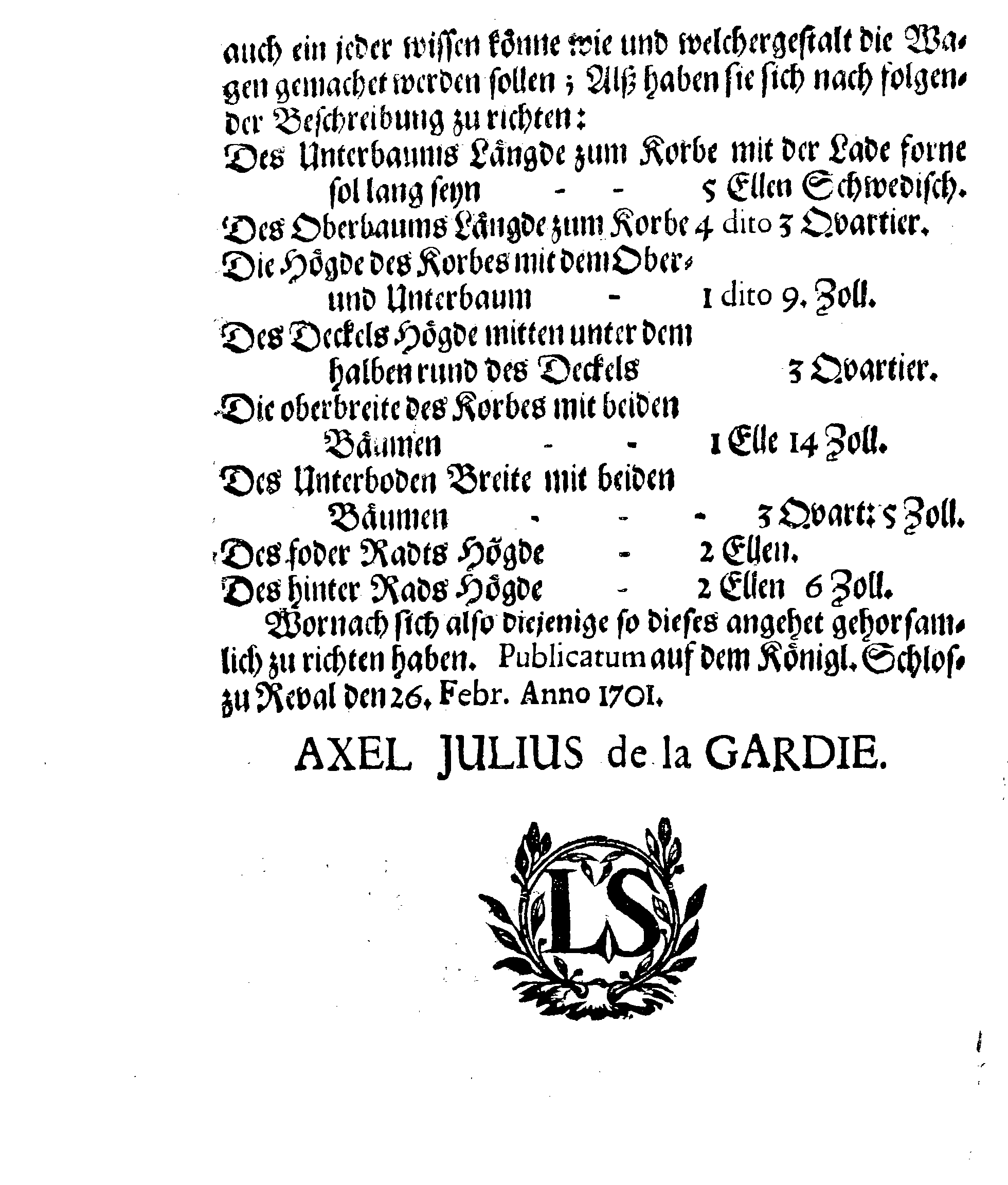 [Axel Julius De la Gardie korraldus]