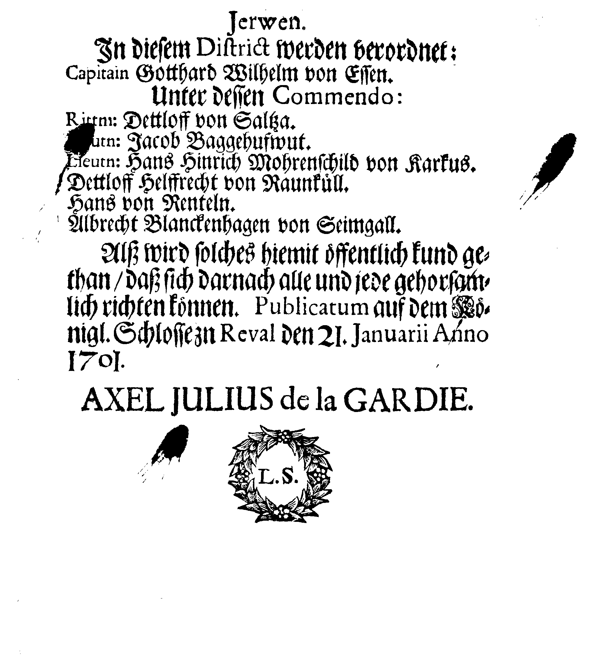 [Axel Julius De la Gardie korraldus]