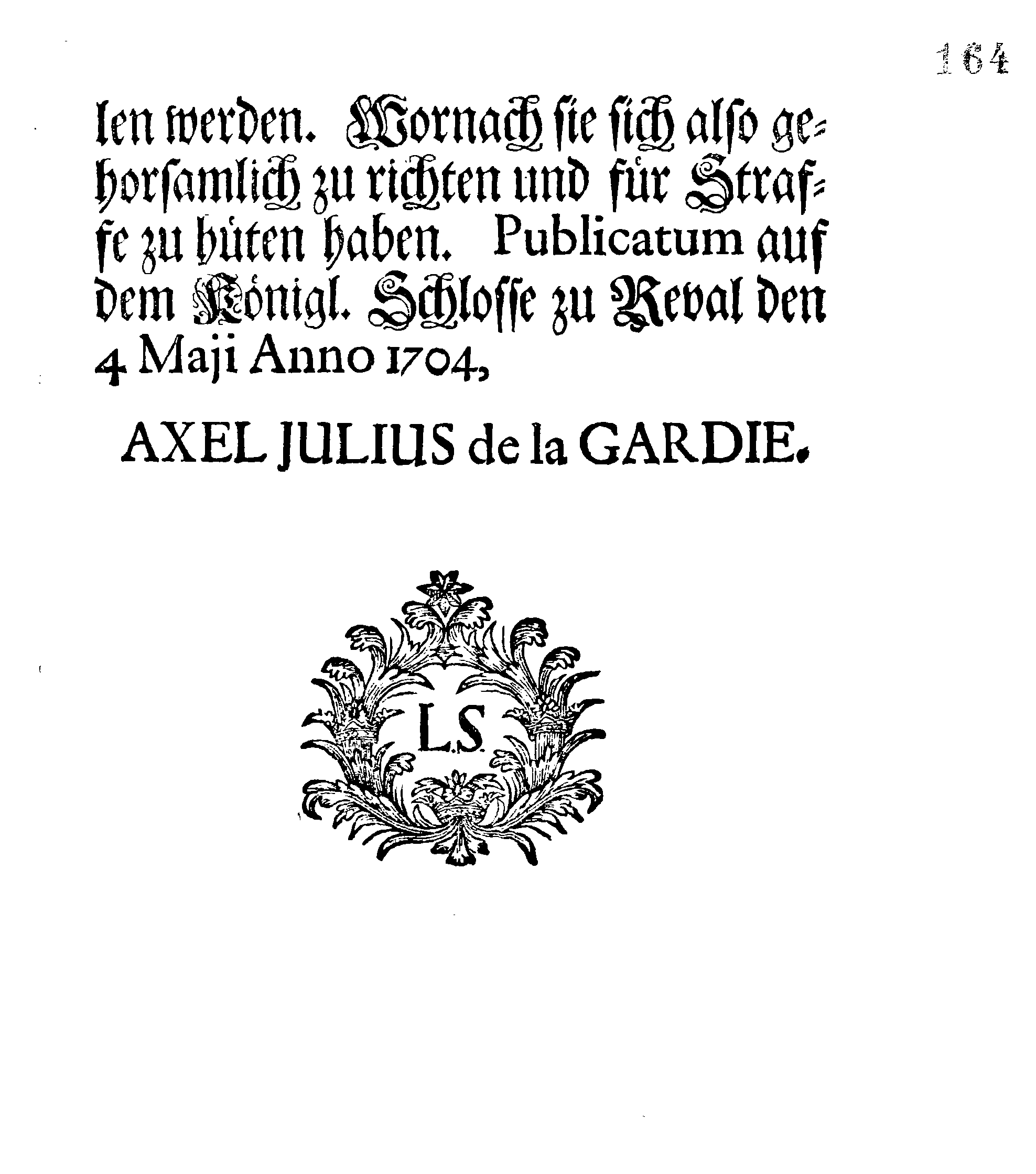 [Axel Julius De la Gardie korraldus]