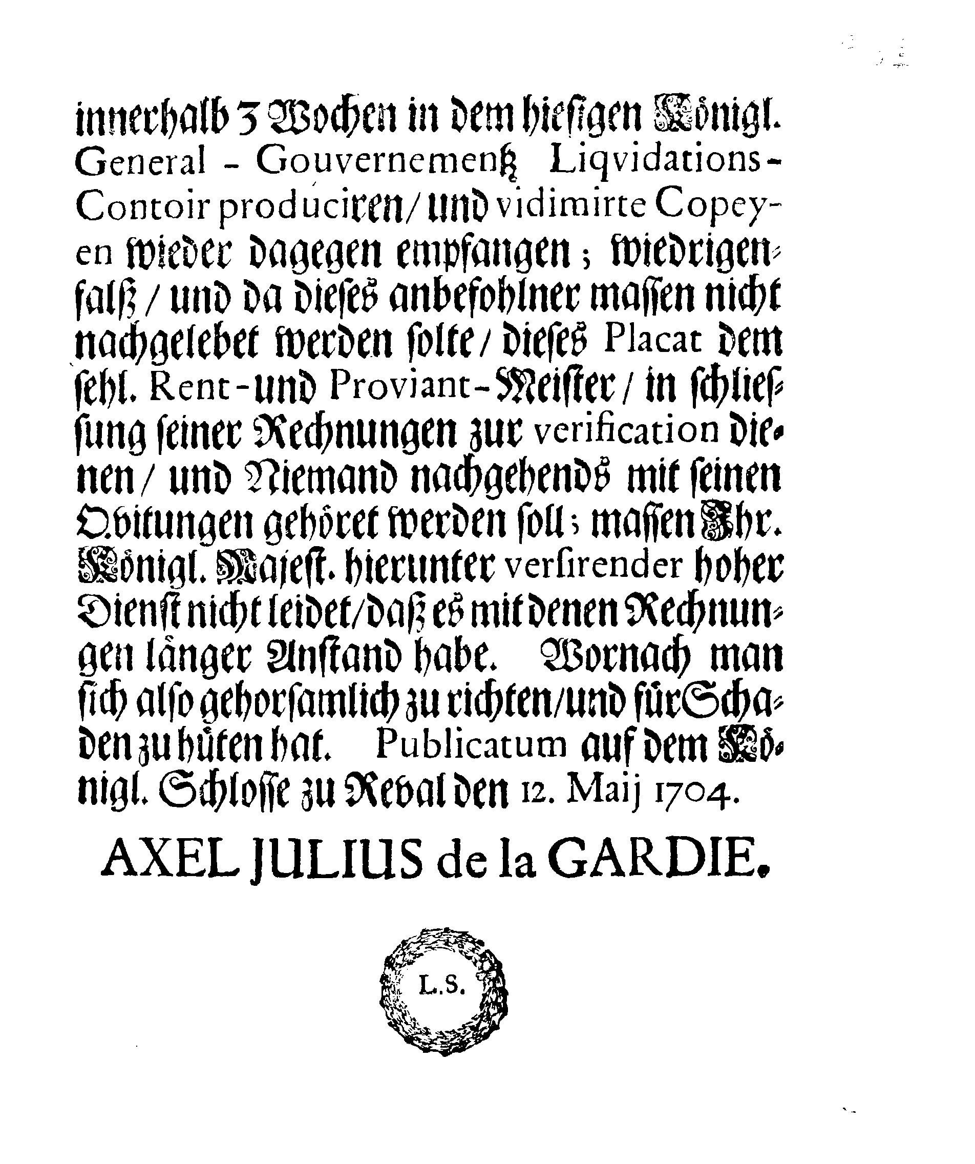 [Axel Julius De la Gardie korraldus]